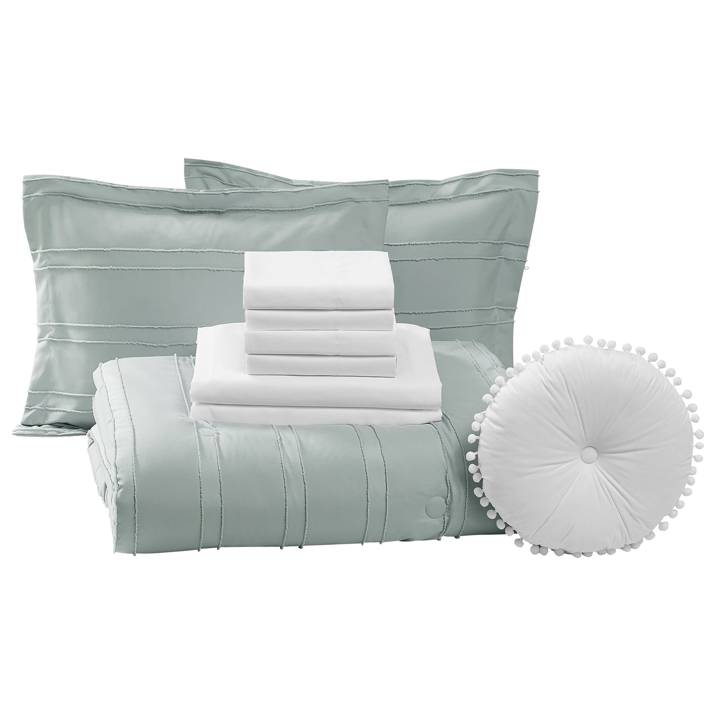Fluffy Down Alternative Mint 10 Piece Bed in a Bag Comforter Set with Sheets, Queen - Luxurious Quilted Duvet Cover Set Detail