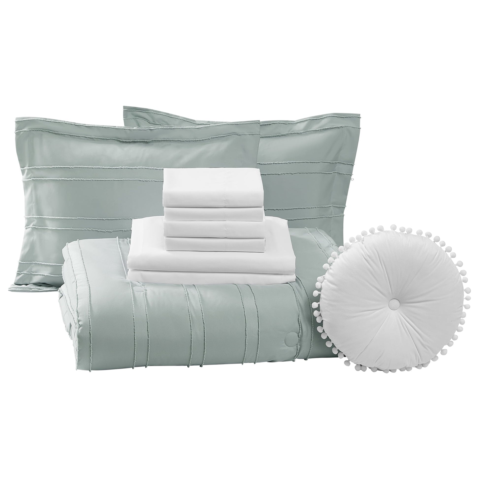 Fluffy Down Alternative Mint 10 Piece Bed in a Bag Comforter Set with Sheets, Queen - Luxurious Quilted Duvet Cover Set Detail