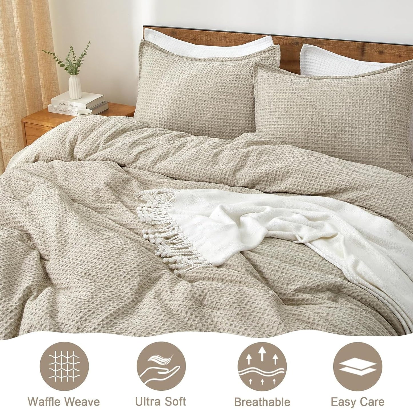 Fluffy Down Alternative 3-Piece Waffle Weave Comforter Set Queen Size, Lightweight Comfy Bedding Set for All Season, Ultra Soft Textured 1 Co... - All-Season Down Alternative Comforter Insert Detail