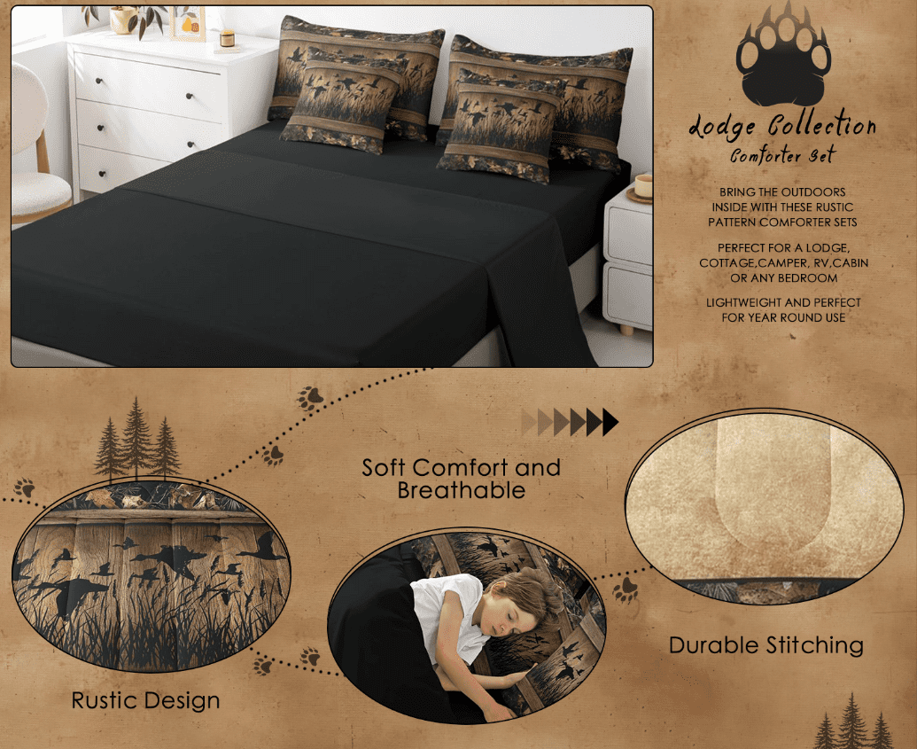 Heavyweight Warmth 7 Piece Camo Mallard Duck Comforter Set With Sheets Men Rustic Farmhouse Cabin Bed In A Bag Full,Hunting Woodland Duc... - Cloud-Like Soft Lightweight Bed Comforter Detail