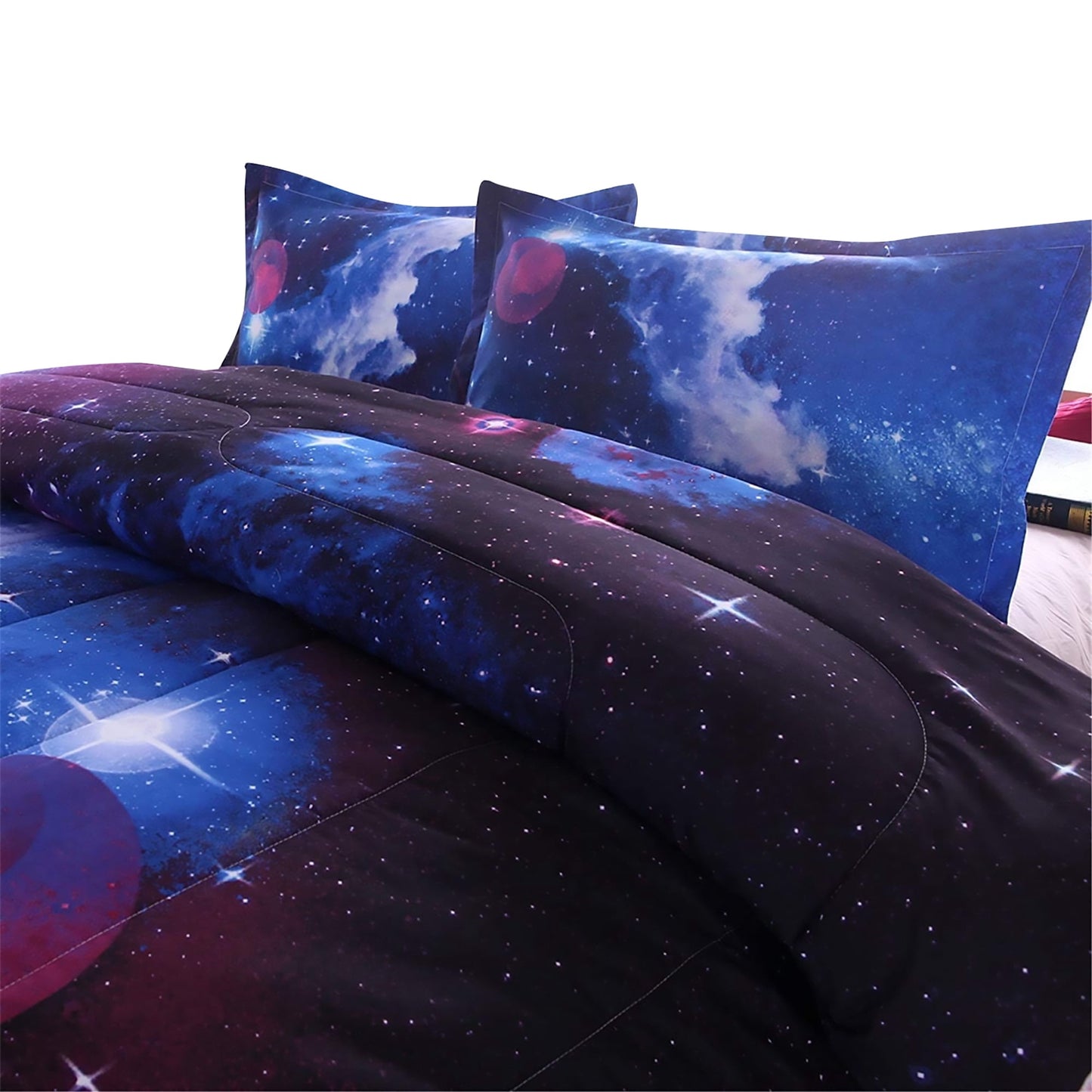 All-Season Galaxy Bedding Sets Outer Space Comforter 3D Printed Space Quilt Set Full Size for Kids Blue - Cloud-Like Soft Lightweight Bed Comforter Detail