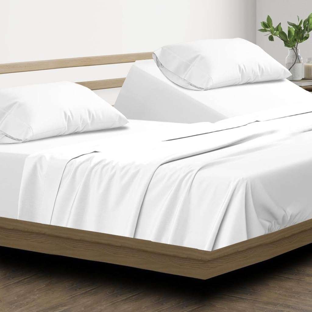 Cooling Sateen Top Split King 100% Egyptian Cotton 1000 Thread Count, Adjustable Beds -Top Split King Sheets Sets (4 Pcs) Split Down... - Premium Ultra-Soft Pillowcase Pair for Sleeping Detail