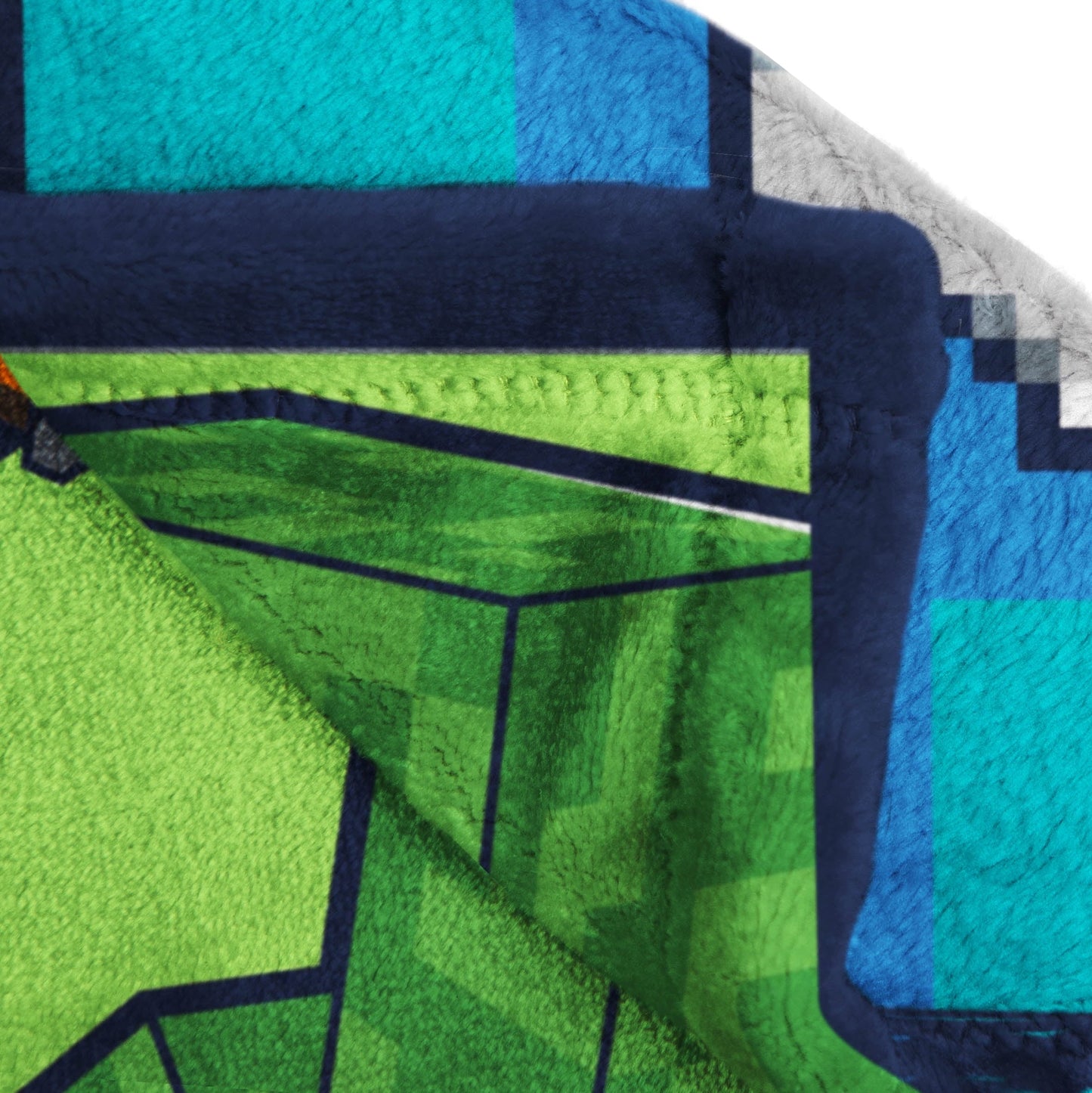 Reversible Sherpa Minecraft Kids Twin/Full Blanket, 62 x 90, Microfiber, Green and Blue - Cozy Fleece Throw Blanket for Couch & Bed Detail