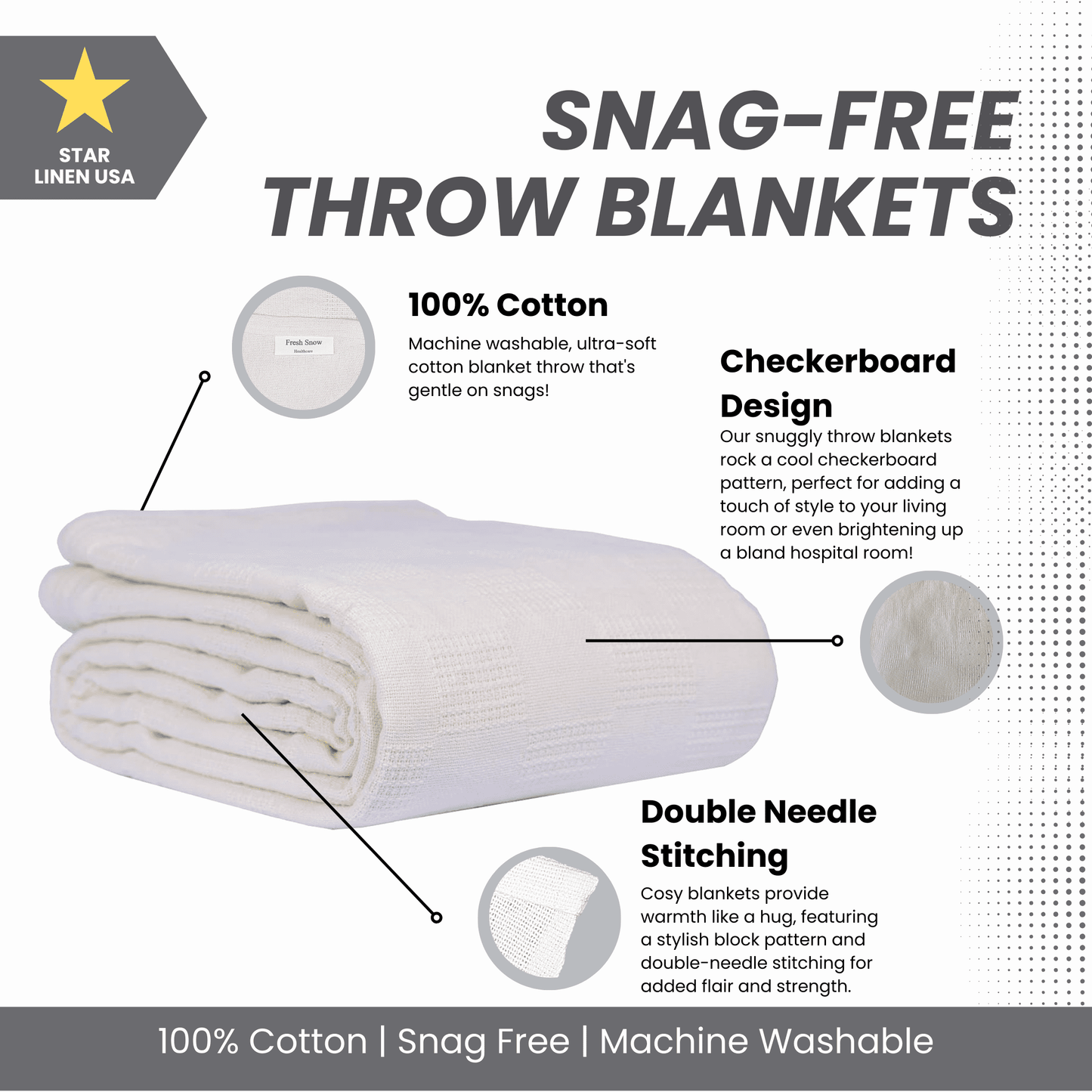 Super Soft Flannel Hospital Thermal Blanket Throw Snag Free | 100% Cotton | Twin 66"x90" | White (1) - Super Soft Reversible Sherpa Flannel Blanket Detail