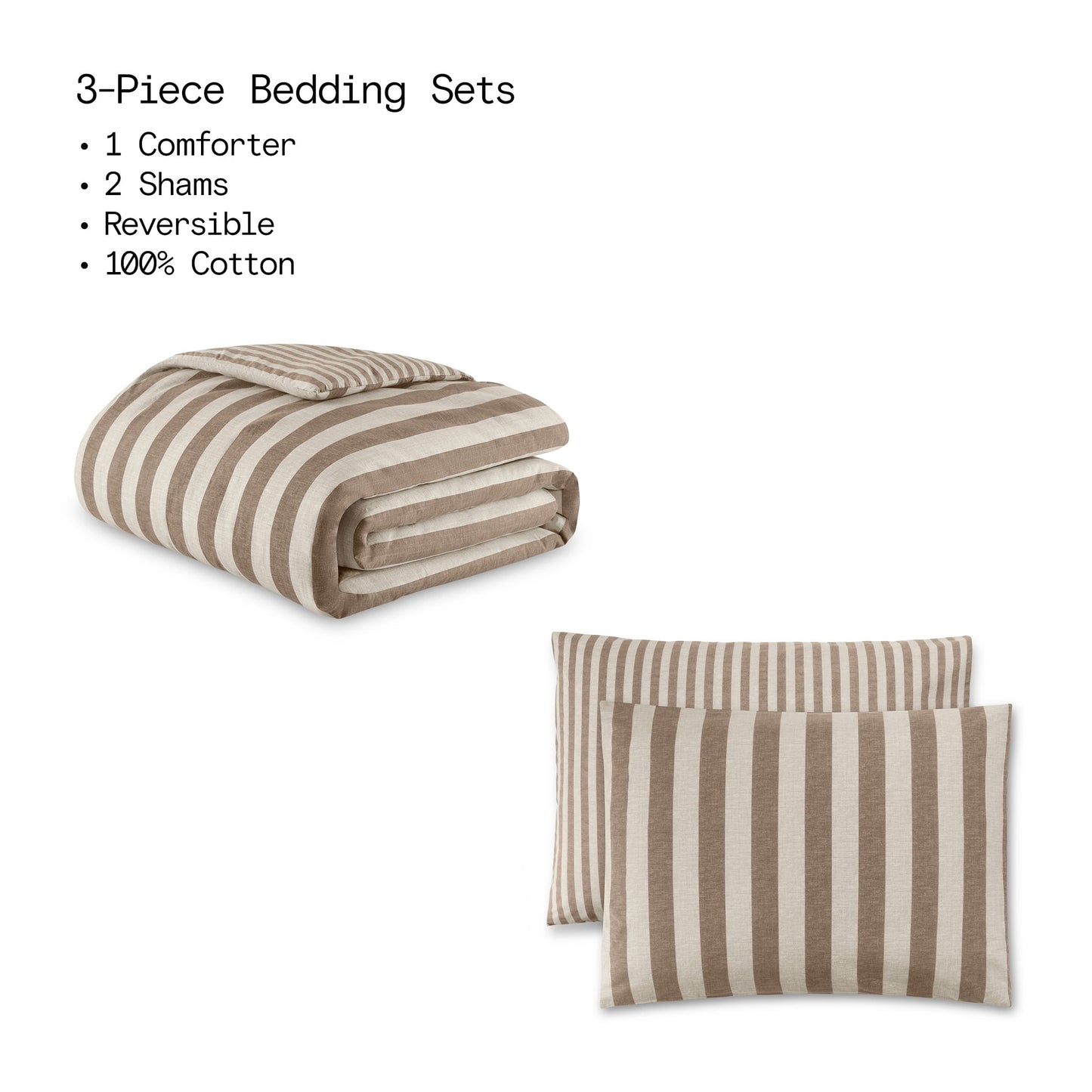 Heavyweight Warmth 100% Cotton Striped 3-Piece Natural Comforter Set, Full/Queen - Hypoallergenic Ultra-Fluffy Quilt for Winter Detail