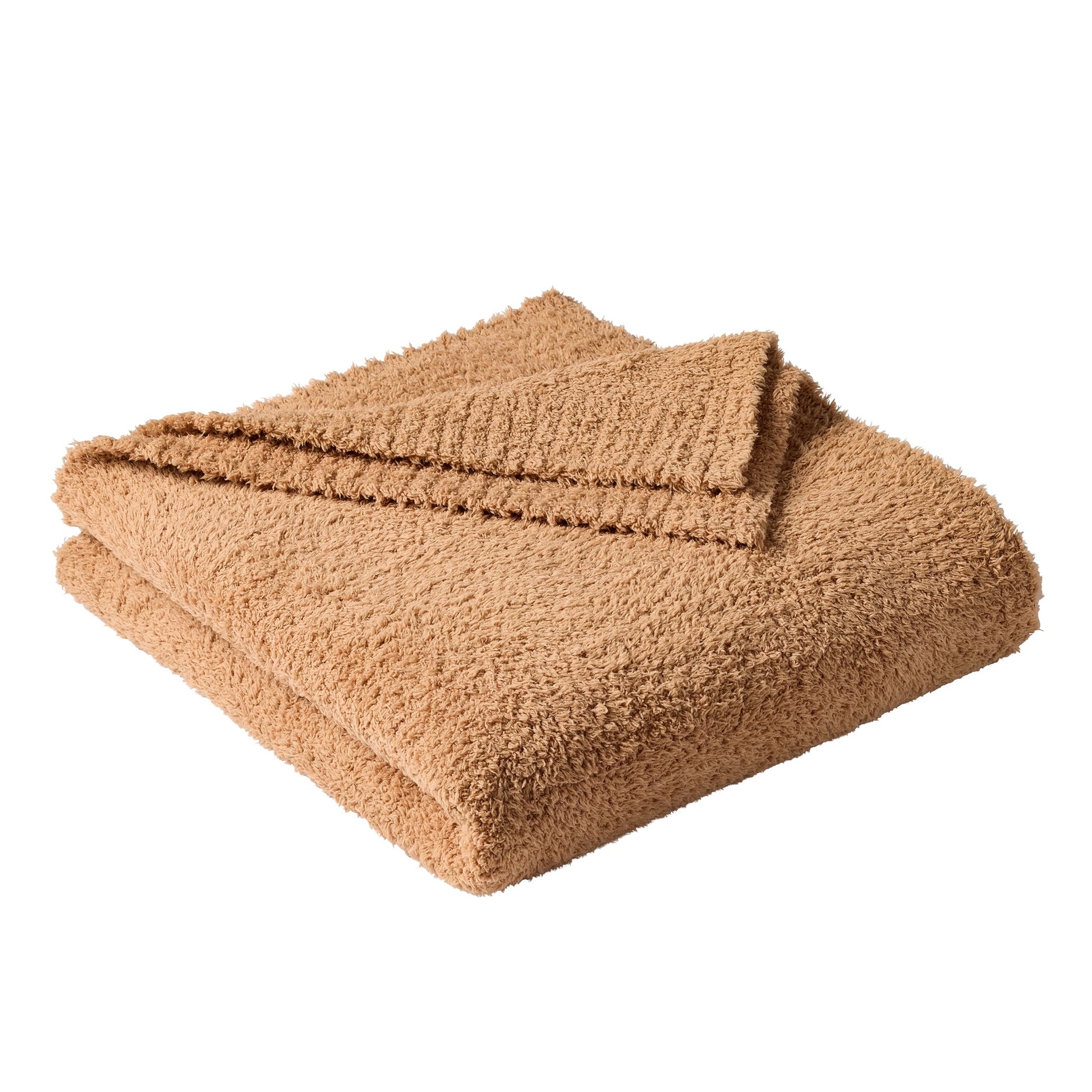Reversible Sherpa Cozy Knit Throw, Dark Caramel, 50x72" - Luxury Knitted Decorative Throw Blanket with Fringes Detail