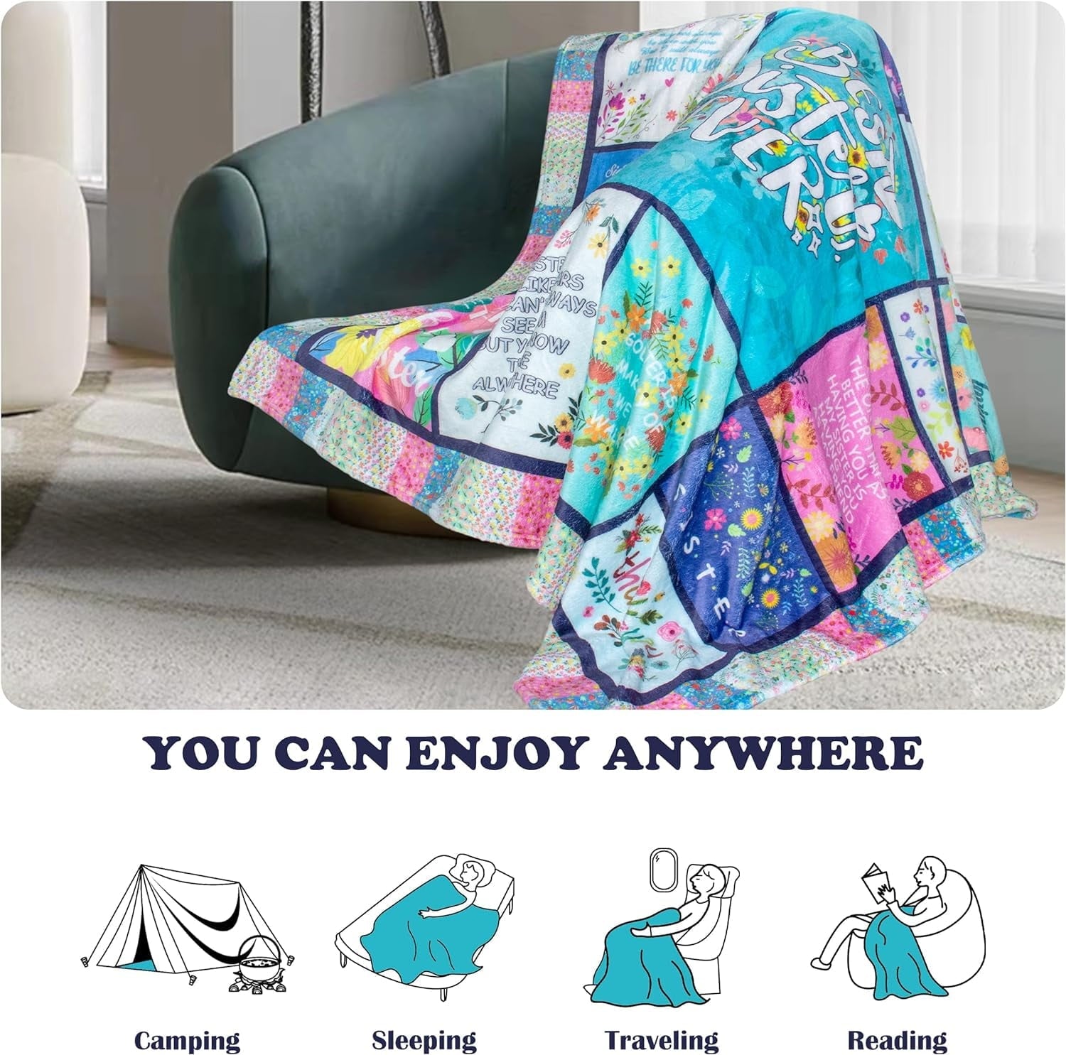 Decorative Knitted Sister Gifts Blanket for Birthday, Mother's Day, Christmas - Big Sister Gift Ideas - Super Soft Reversible Sherpa Flannel Blanket Detail