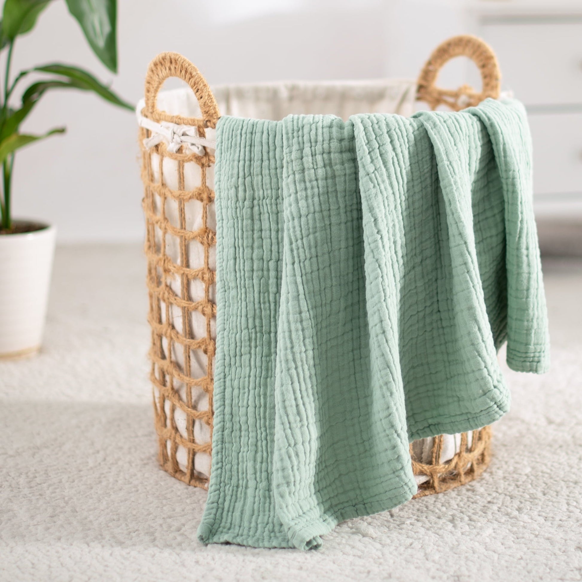 Decorative Knitted 100% Cotton Muslin Throw Blanket Gauze Blankets for Adults Soft Throws for Bed and Couch, 50" x 70" Sage Green - Lightweight Plush Warm Blanket for All Seasons Detail