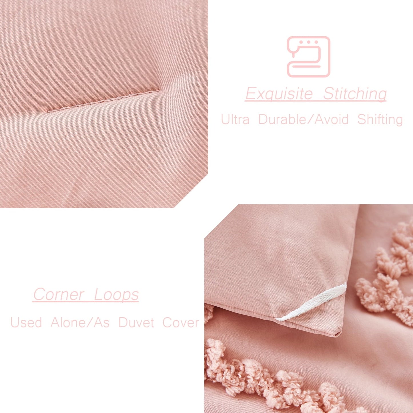 Luxurious Quilted Pink Diamond Jacquard Comforter Set Queen 3 Pcs Bohemian Tufts Quilt Set for Kids Girls Adult 100% Soft Microfiber Be... - Cloud-Like Soft Lightweight Bed Comforter Detail