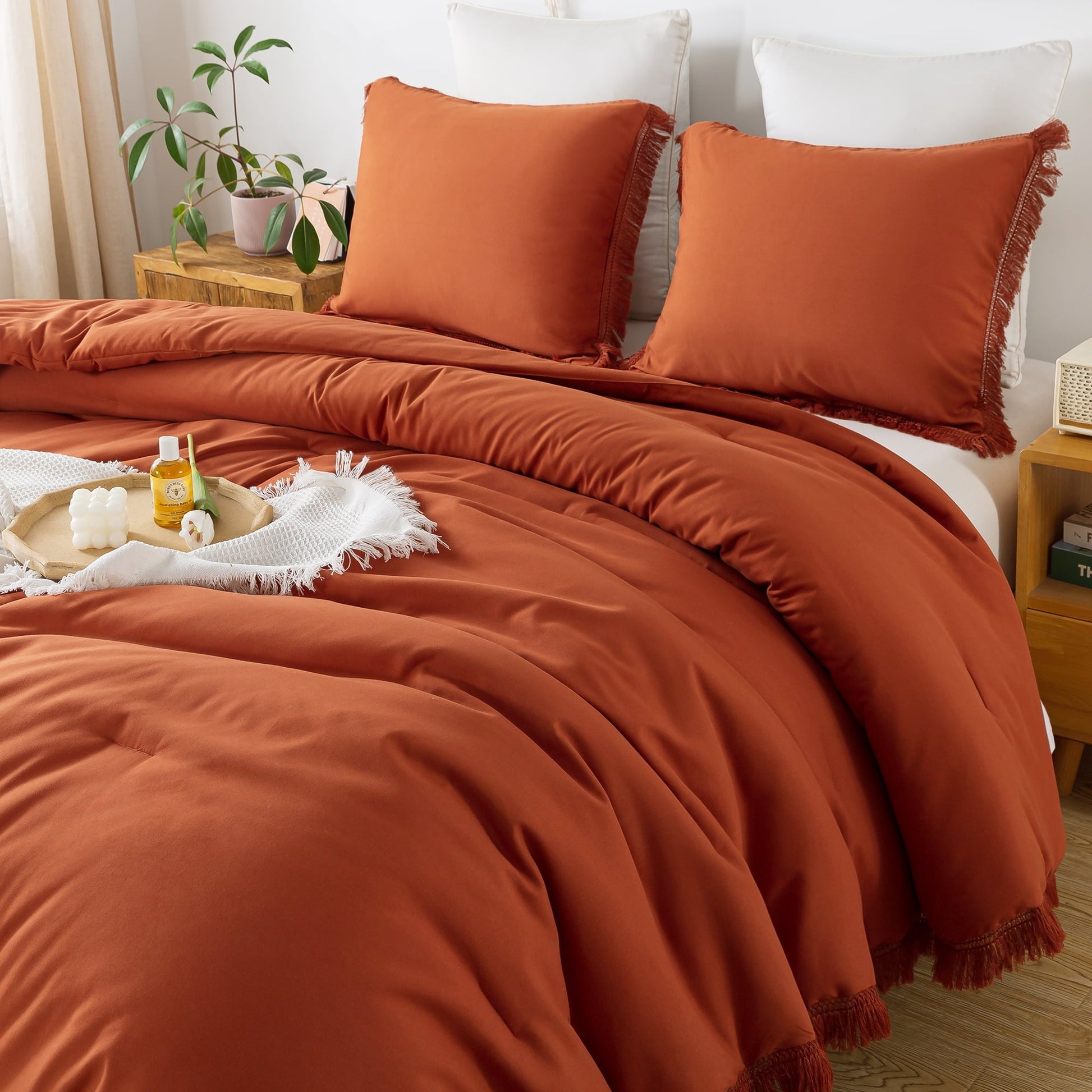 Heavyweight Warmth King Size Comforter Sets Burnt Orange, 3 Pieces Soft Fluffy Boho Bedding Comforter Sets for King Bed, All Season Terr... - All-Season Down Alternative Comforter Insert Detail