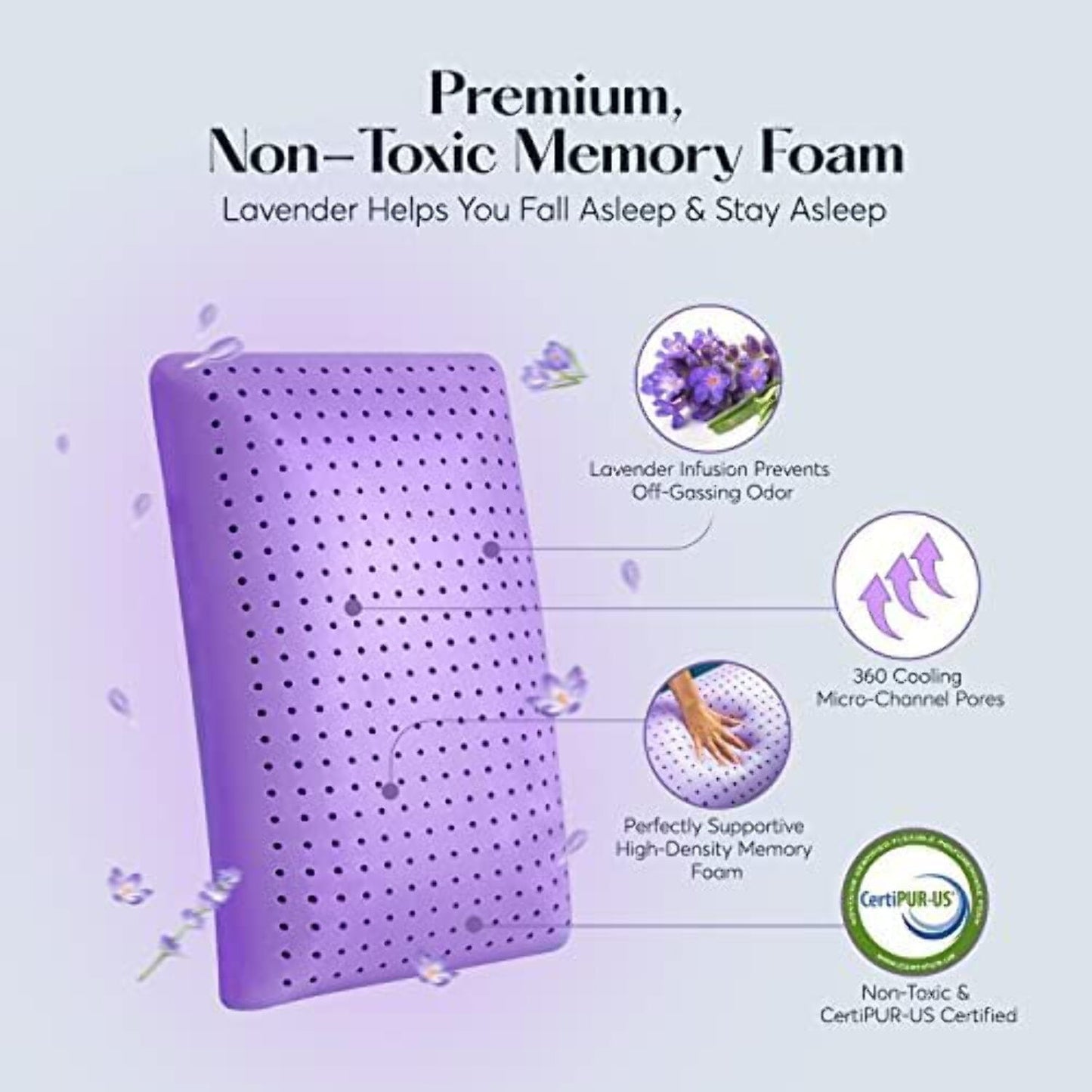 Orthopedic Support Plush Zen Bed Pillow, Lavender Scented Cooling Adaptive Memory Foam Queen - Decorative Throw Pillow Cushion for Sofa & Bed Detail