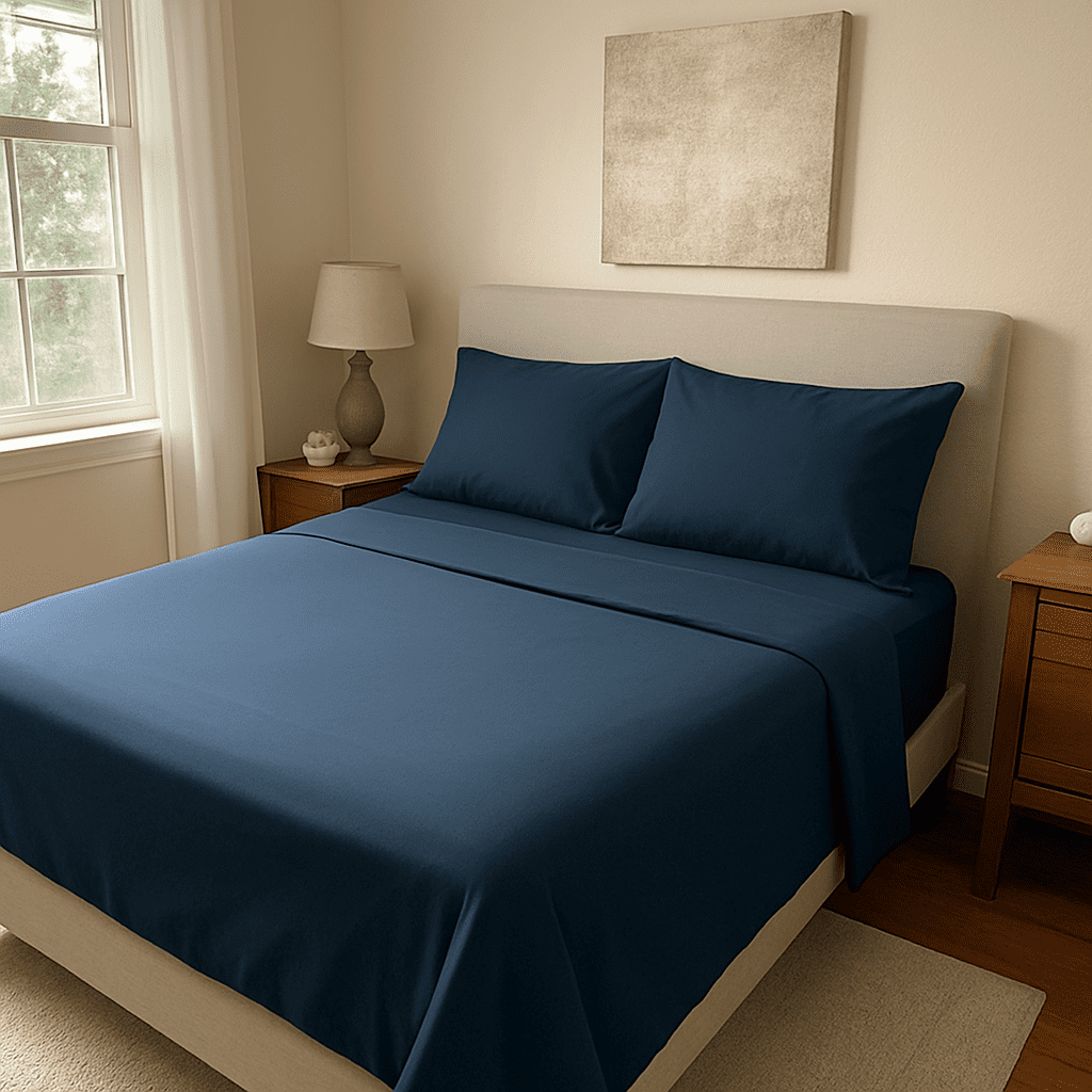 Wrinkle-Resistant 3-Piece Twin Sheet Set, Ultra-Soft 800 Thread Count Microfiber, Deep Pocket, Twin, Blue Indigo - Premium Ultra-Soft Pillowcase Pair for Sleeping Detail