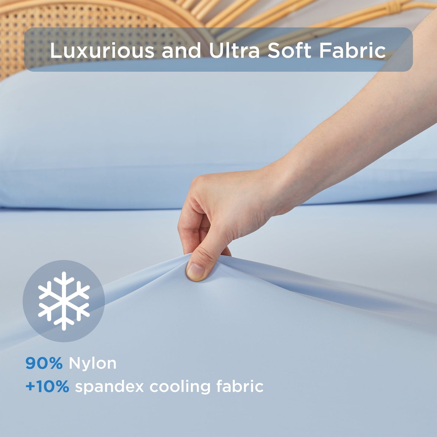 Breathable Luxury Full/QueenSize Sheet Set, 3 Piece Cooling Bed Sheet with Deep Pocket for Hot Sleepers, Ice Blue - Luxury Bed Sheet Set with Deep Pockets Detail