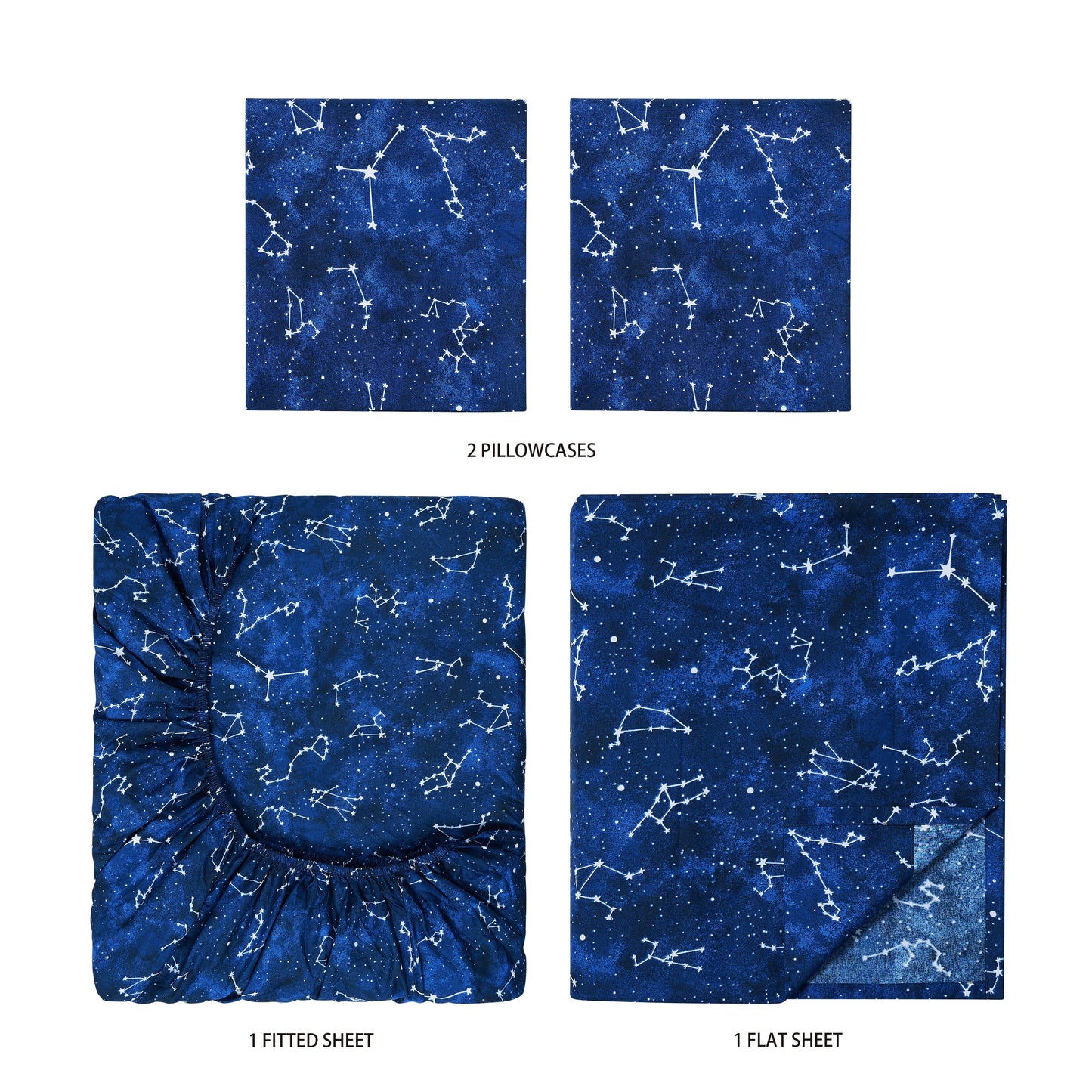 Wrinkle-Resistant Kids Soft Microfiber Sheet Set, Navy Blue Stars, Full, 4 Pieces, Easy Care - Premium Ultra-Soft Pillowcase Pair for Sleeping Detail