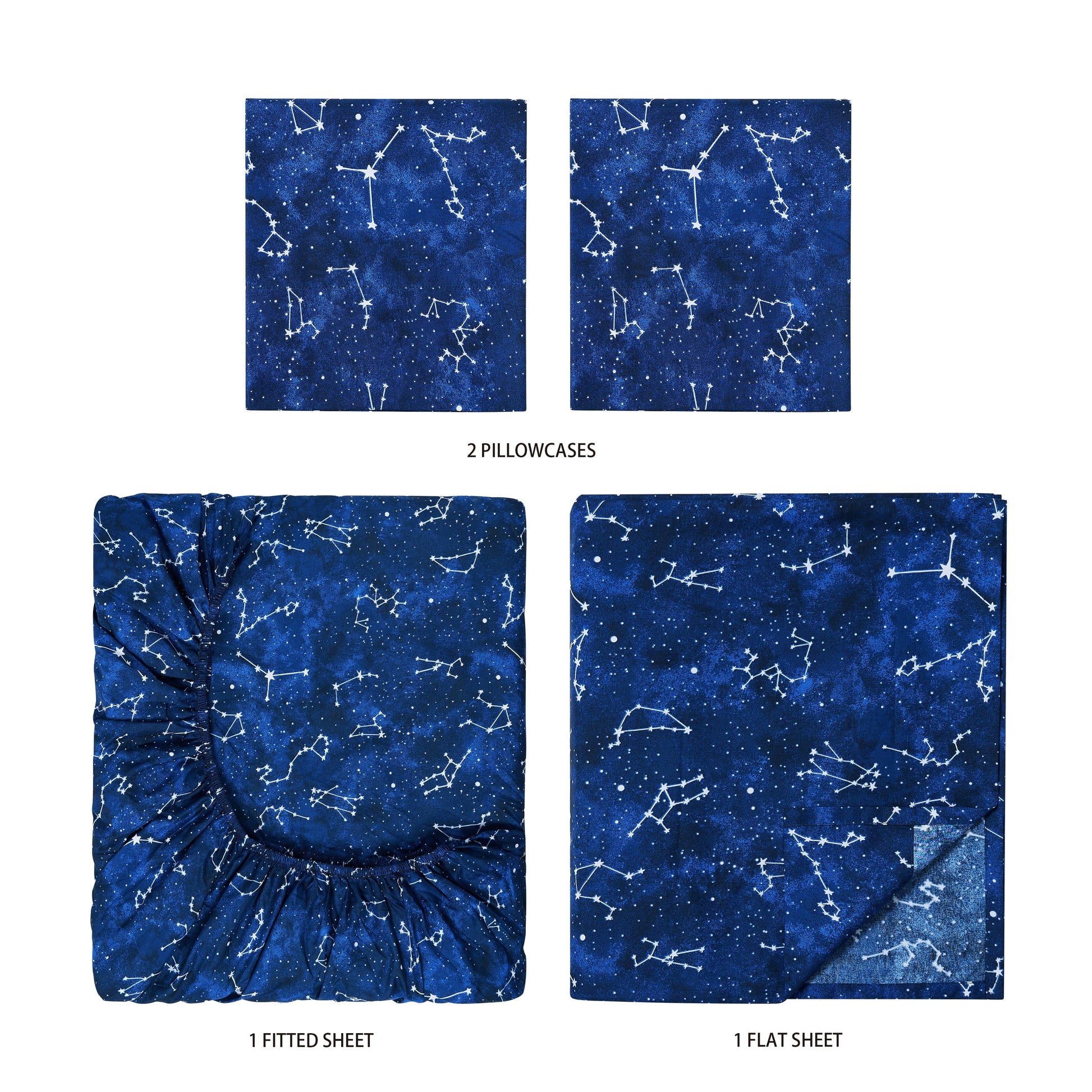 Wrinkle-Resistant Kids Soft Microfiber Sheet Set, Navy Blue Stars, Full, 4 Pieces, Easy Care - Premium Ultra-Soft Pillowcase Pair for Sleeping Detail