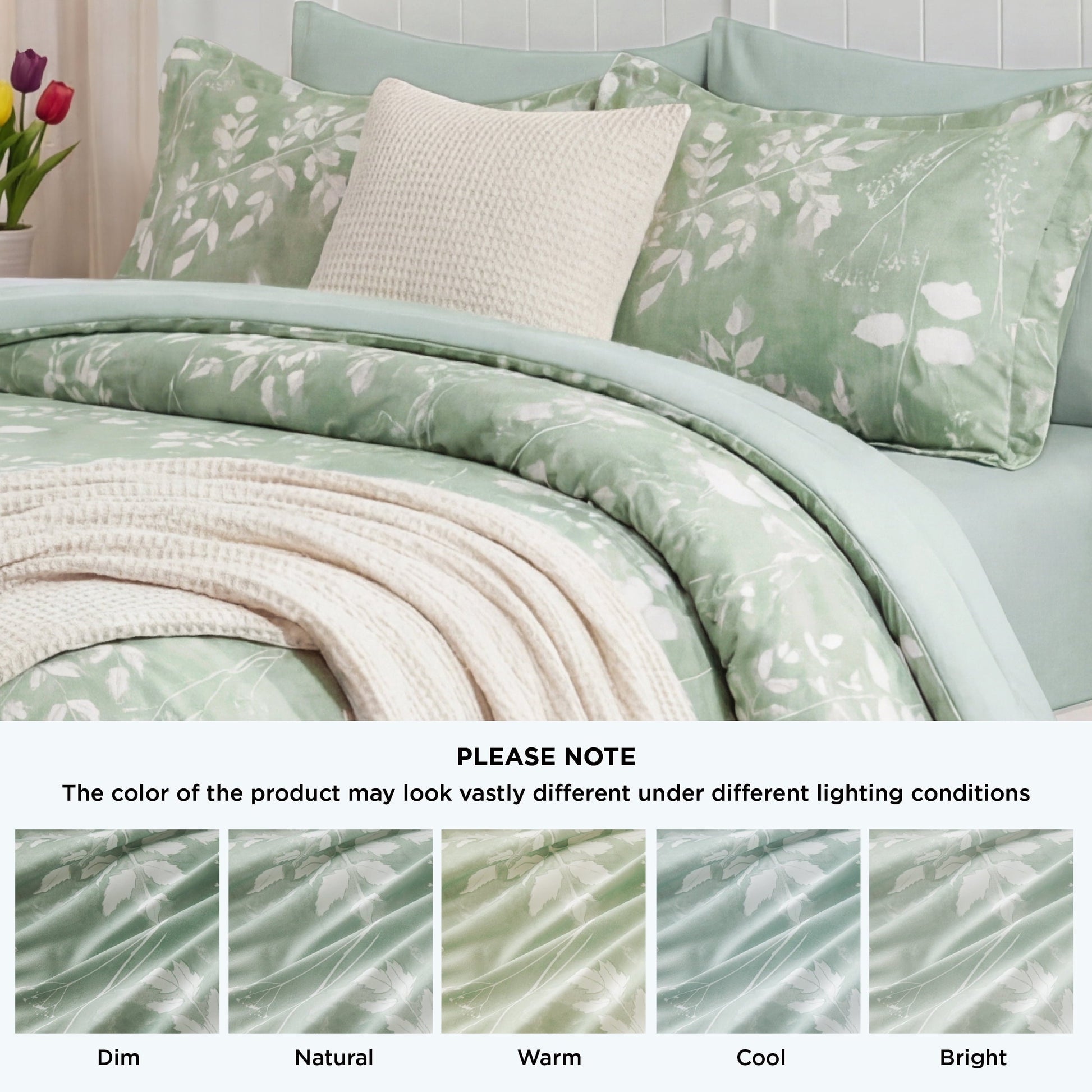 Luxurious Quilted Queen Comforter Set Sage Green, Bed in a Bag Queen Size Bedding, 7-Pieces Botanical Flowers Spring Comforter, Sheets,... - Luxurious Quilted Duvet Cover Set Detail