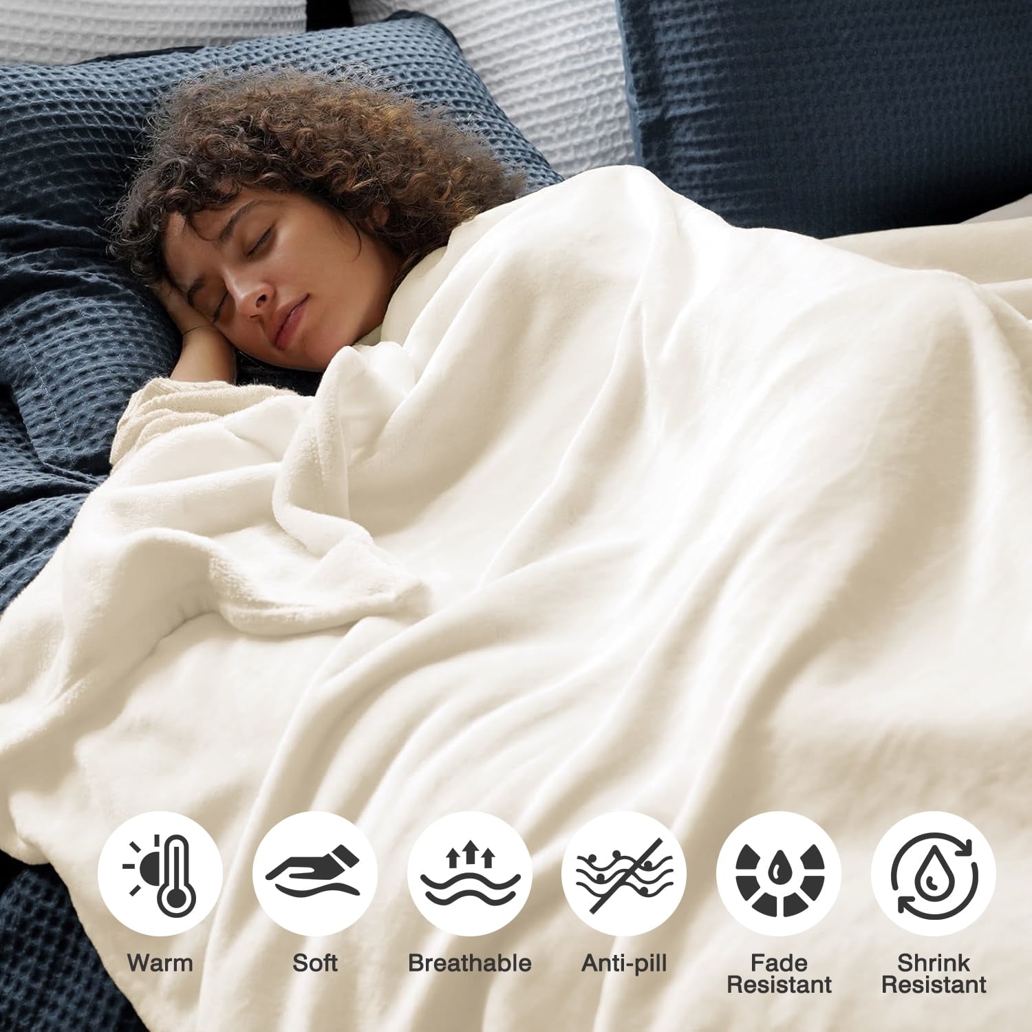 Cozy Fleece Throw Blanket for Couch, Ultra Soft Cream White Throws for Travel Camping Sofa Bed, Lightweight Cozy Bed Blanket for ... - Lightweight Plush Warm Blanket for All Seasons Detail