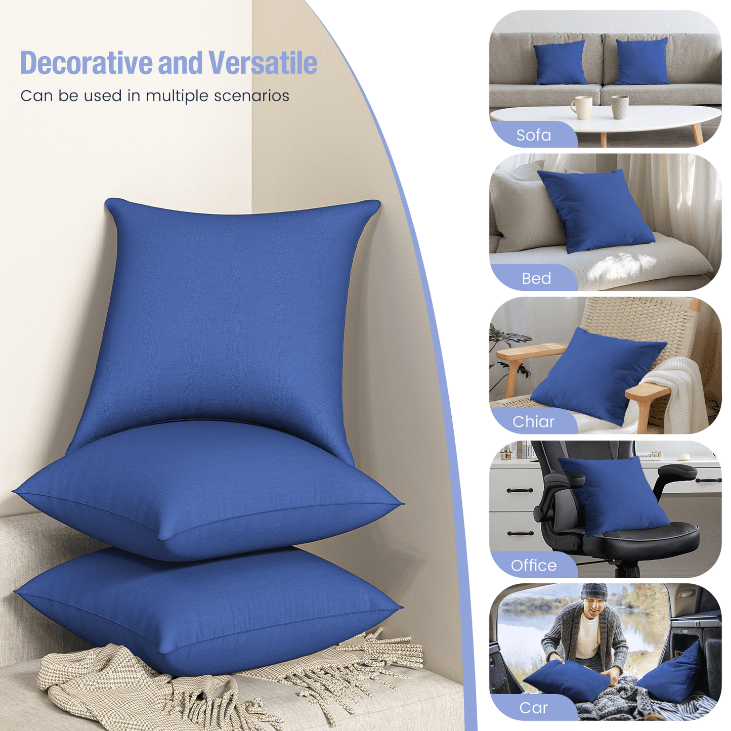 Decorative Plump Throw Pillow Inserts Set of 2, Indoor Decorative 18x18 inches Square Pillows for Couch, Sofa, Bed, Supportive Cushion... - Hotel Quality Plush Sleeping Pillows Detail