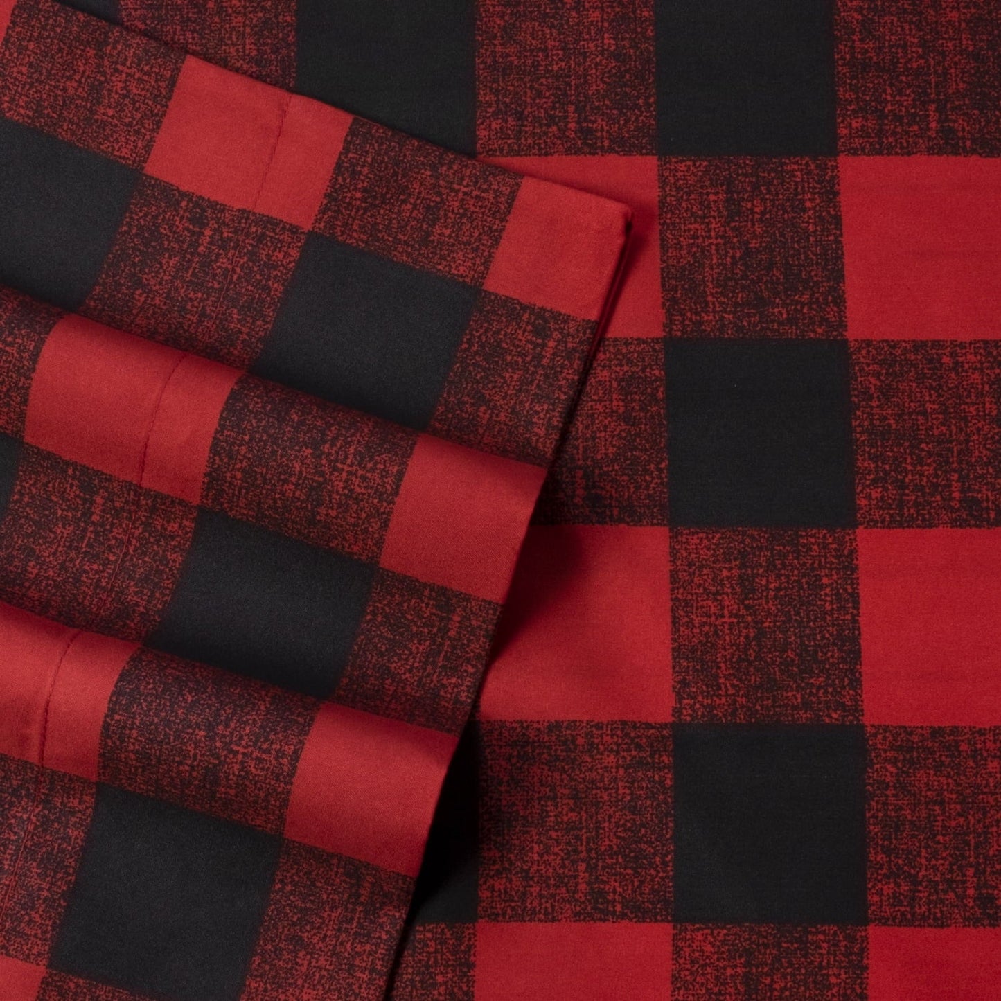 Breathable Luxury Buffalo Plaid Black and Red 4 Piece Bed Sheet Set - Twin - Luxury Bed Sheet Set with Deep Pockets Detail