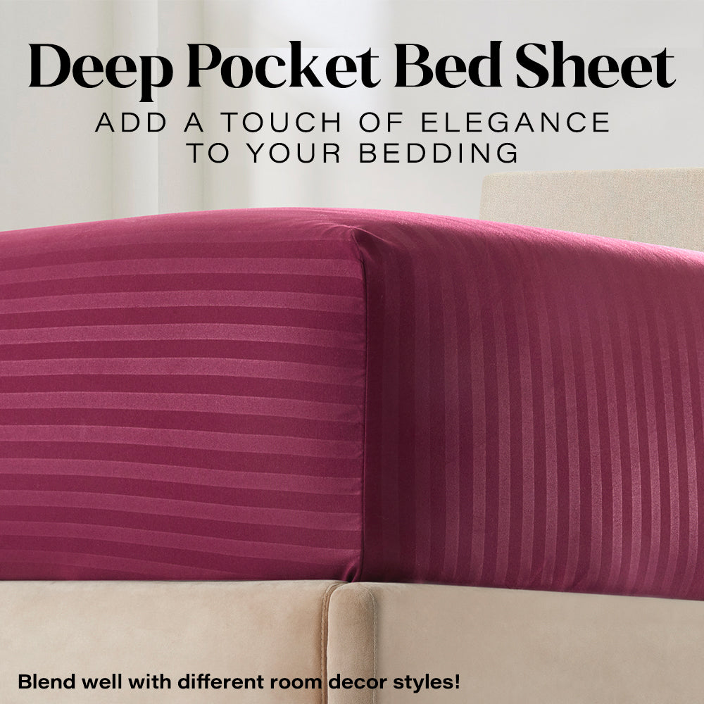 Breathable Luxury Bedding Set with Flat Sheet, Fitted Bed Sheet & Pillowcases, Full Burgundy - Breathable Egyptian Cotton Flat & Fitted Sheets Detail