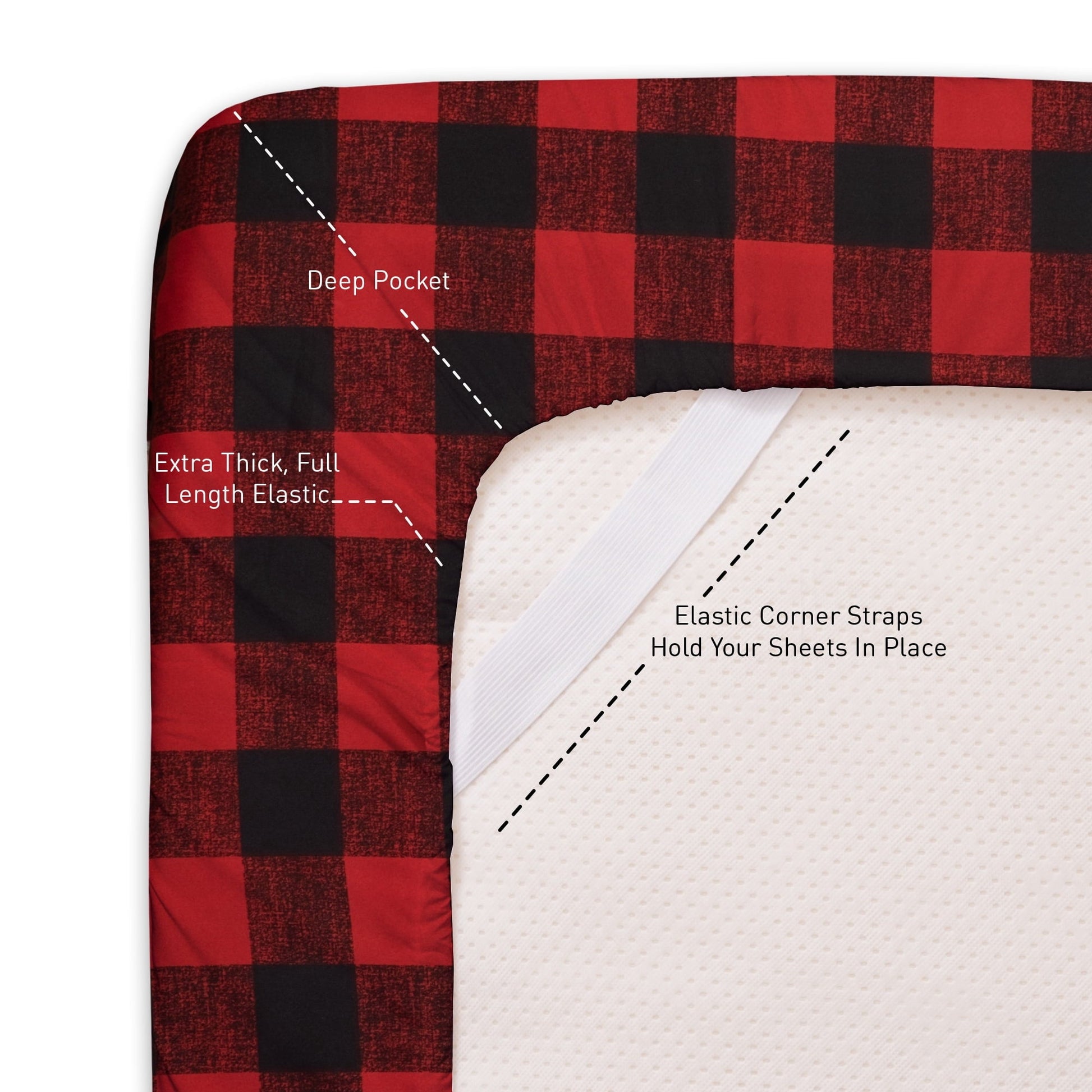 Breathable Luxury Buffalo Plaid Black and Red 4 Piece Bed Sheet Set - Twin - Luxury Bed Sheet Set with Deep Pockets Detail