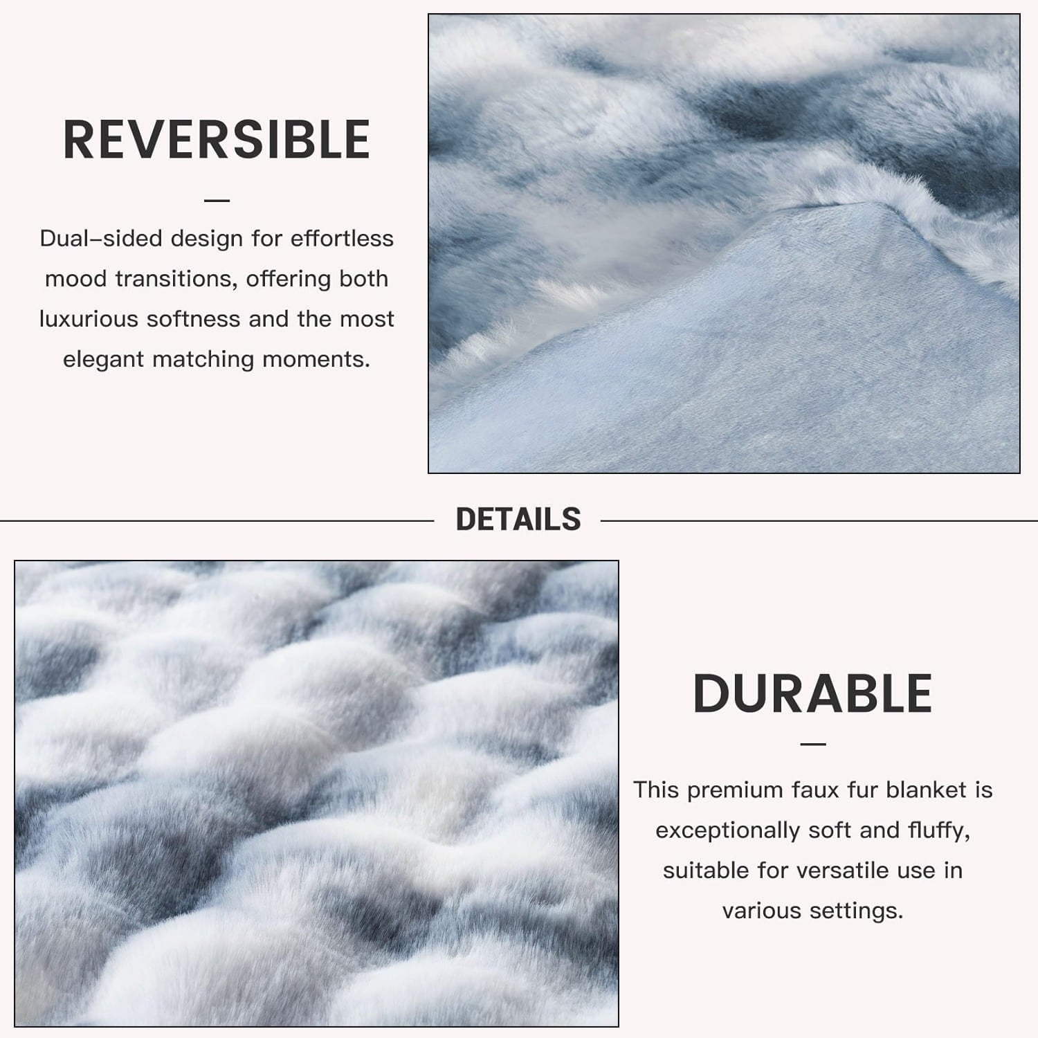 Super Soft Flannel Faux Fur Blanket Fluffy Luxury Throw Blanket Plush Fuzzy Blanket for Couch Bed 50×60 Inches Tie-dyed Blue - Super Soft Reversible Sherpa Flannel Blanket Detail