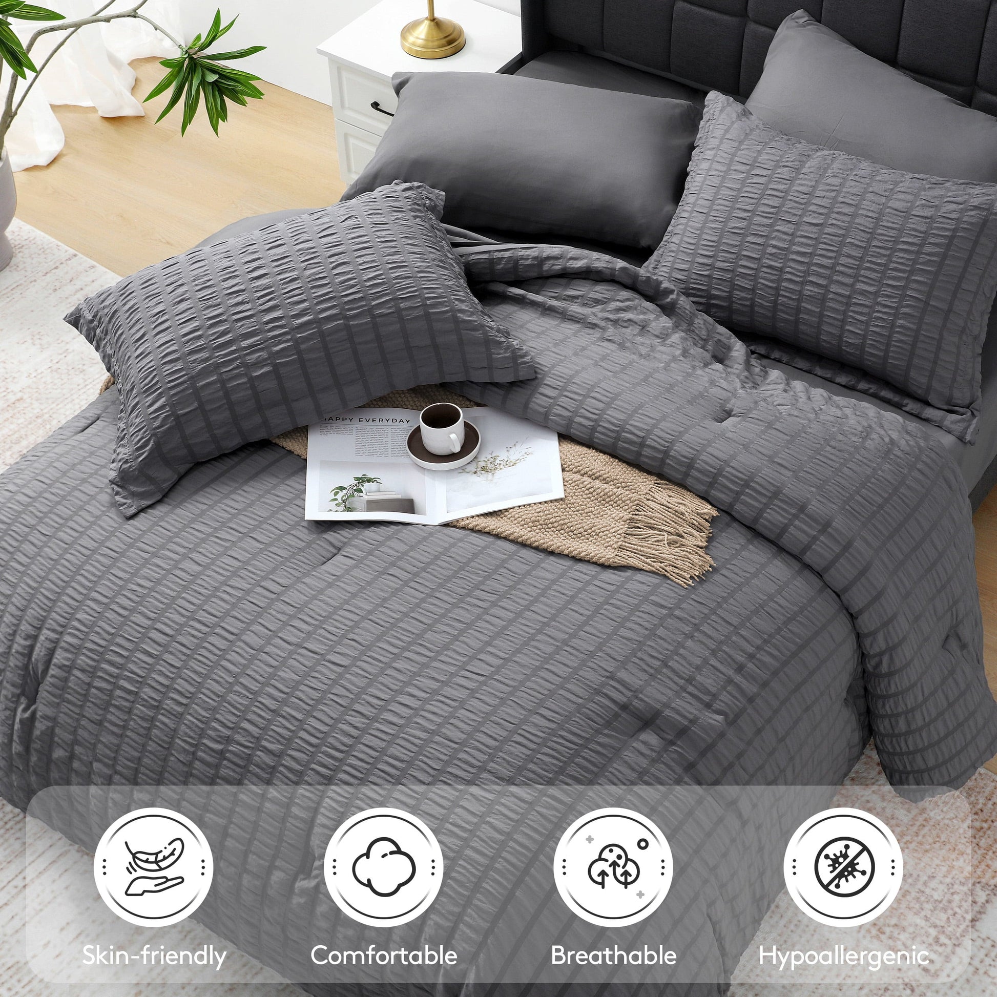 Luxurious Quilted 7 Piece Queen Comforter Set, Bed in a Bag with Sheets, Pillowcases & Shams, All Season Soft Bedding, Cozy and Lightwe... - All-Season Down Alternative Comforter Insert Detail