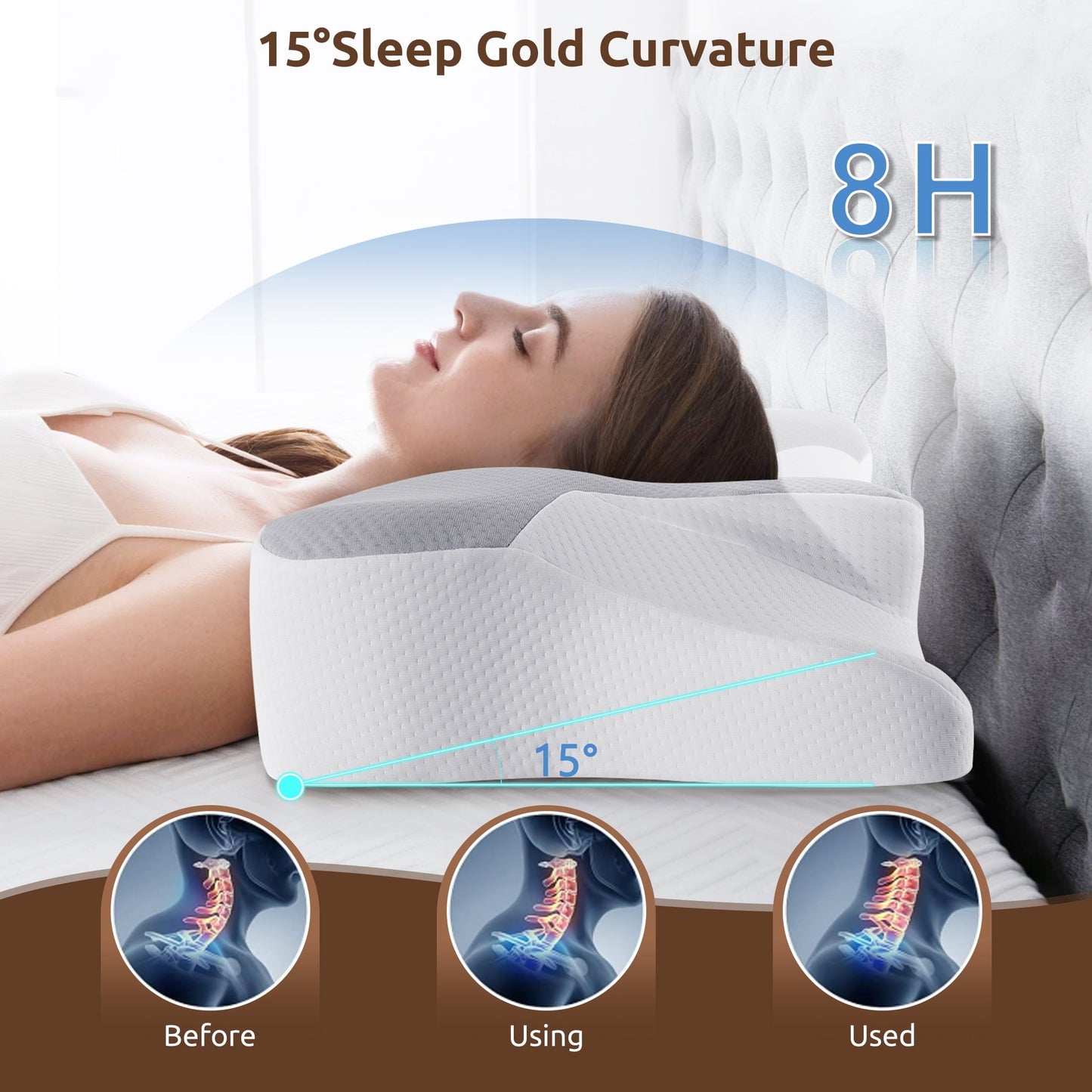 Orthopedic Support Memory Foam Pillow for Neck Pain Relief Cervical Sleepers Standard/Queen Gray - Hotel Quality Plush Sleeping Pillows Detail