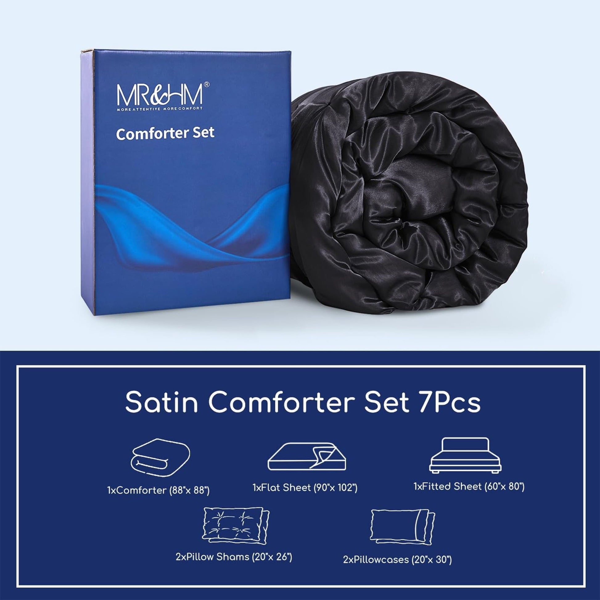 Heavyweight Warmth Satin Comforter Set 7 Pieces Queen Size - Luxurious Pinch Pleat Bed in a Bag with Satin Comforter, Satin Sheets, Sati... - Luxurious Quilted Duvet Cover Set Detail