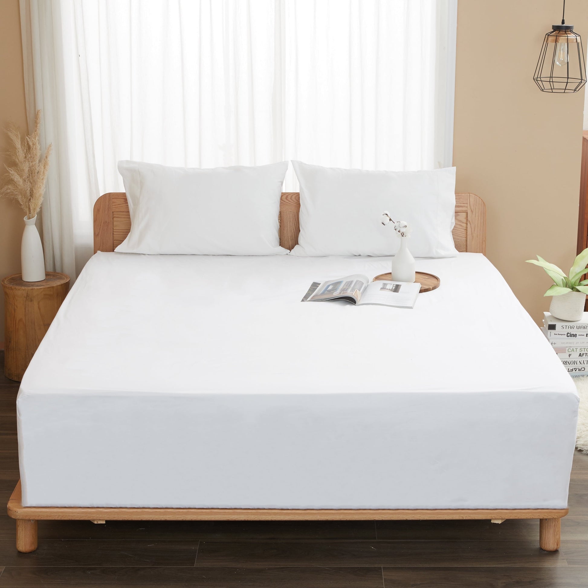 Breathable Luxury 100% Cotton Queen Size Fitted Sheet Only, 300 Thread Count White Fitted Bed Sheet with 22” Extra Deep Pocket, Soft & ... - Cooling Hotel Quality Bedding Sheets and Pillowcases Detail
