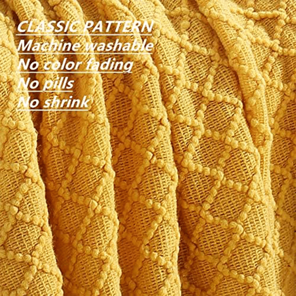 Lightweight Warm Decorative Soft Spring Summer Fall Throw Blanket ,for Couch Sofa Chair Bed,50''X60'',Mustard Yellow - Lightweight Plush Warm Blanket for All Seasons Detail