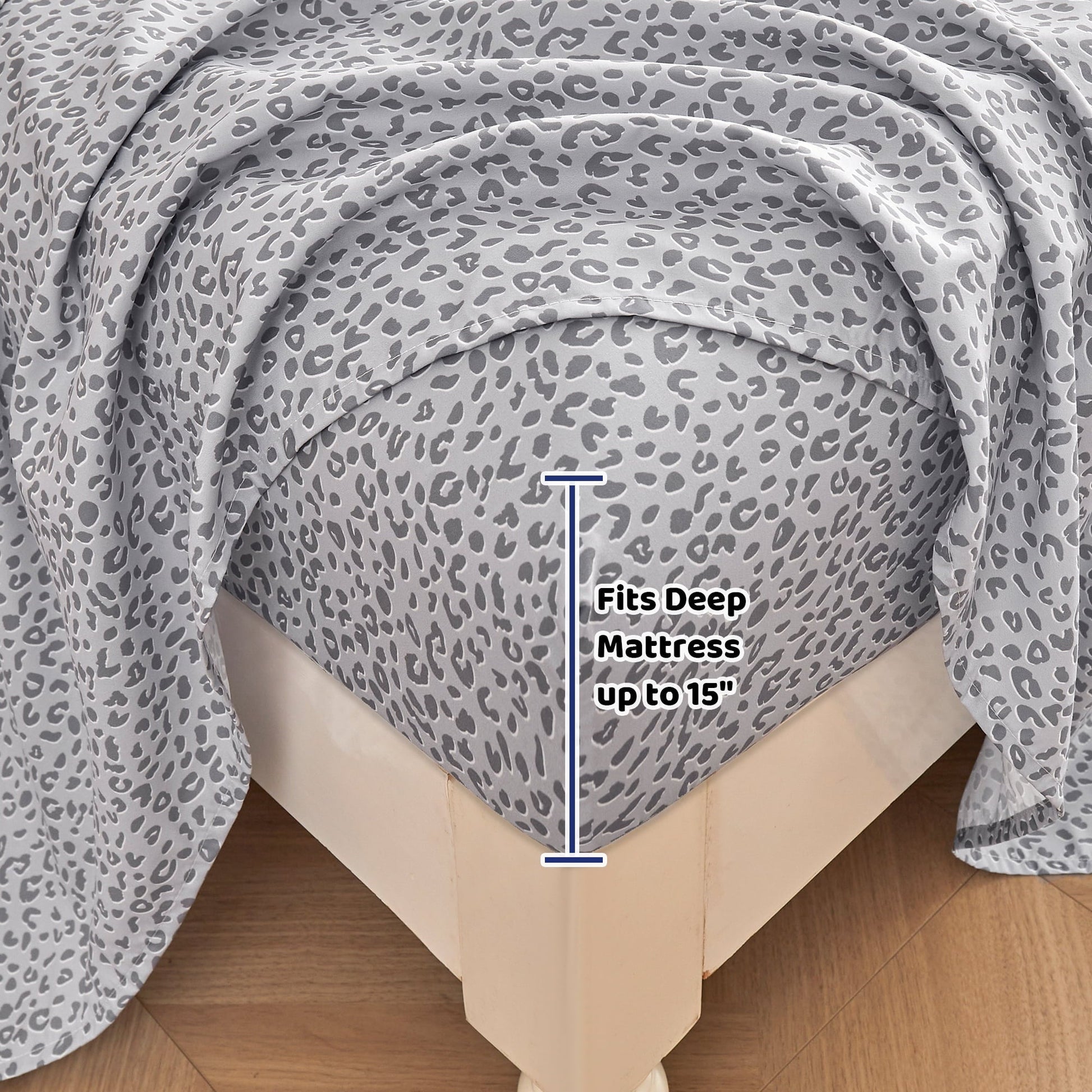 Wrinkle-Resistant Floral King Sheets, Soft Breathable Microfiber Printed Bed Sheet Set, Deep Pocket Non-Slip Fitted Sheet Included - Luxury Bed Sheet Set with Deep Pockets Detail
