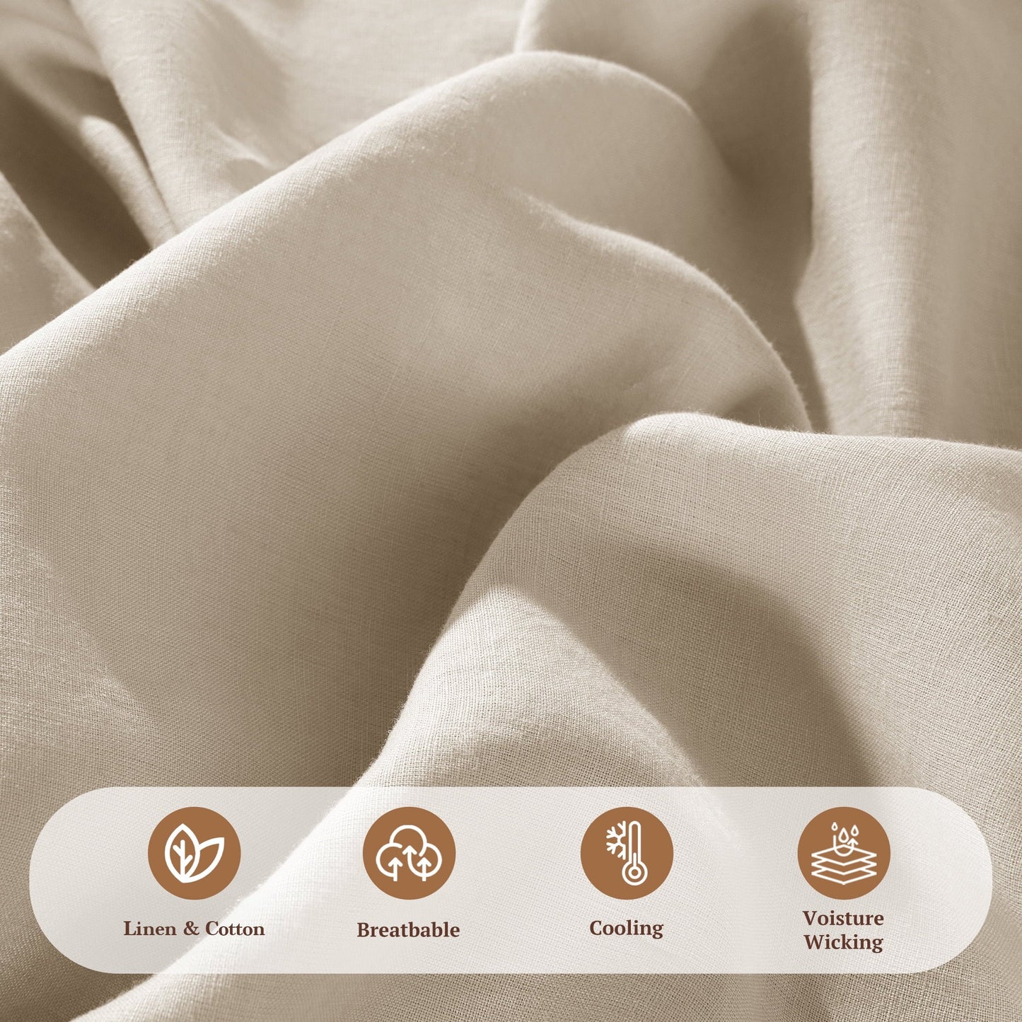 Breathable Luxury Natural Linen Cotton Bed Sheets Set, Deep Pocket - Breathable - Durable - 4 Pieces (Linen, Queen) - Breathable Egyptian Cotton Flat & Fitted Sheets Detail