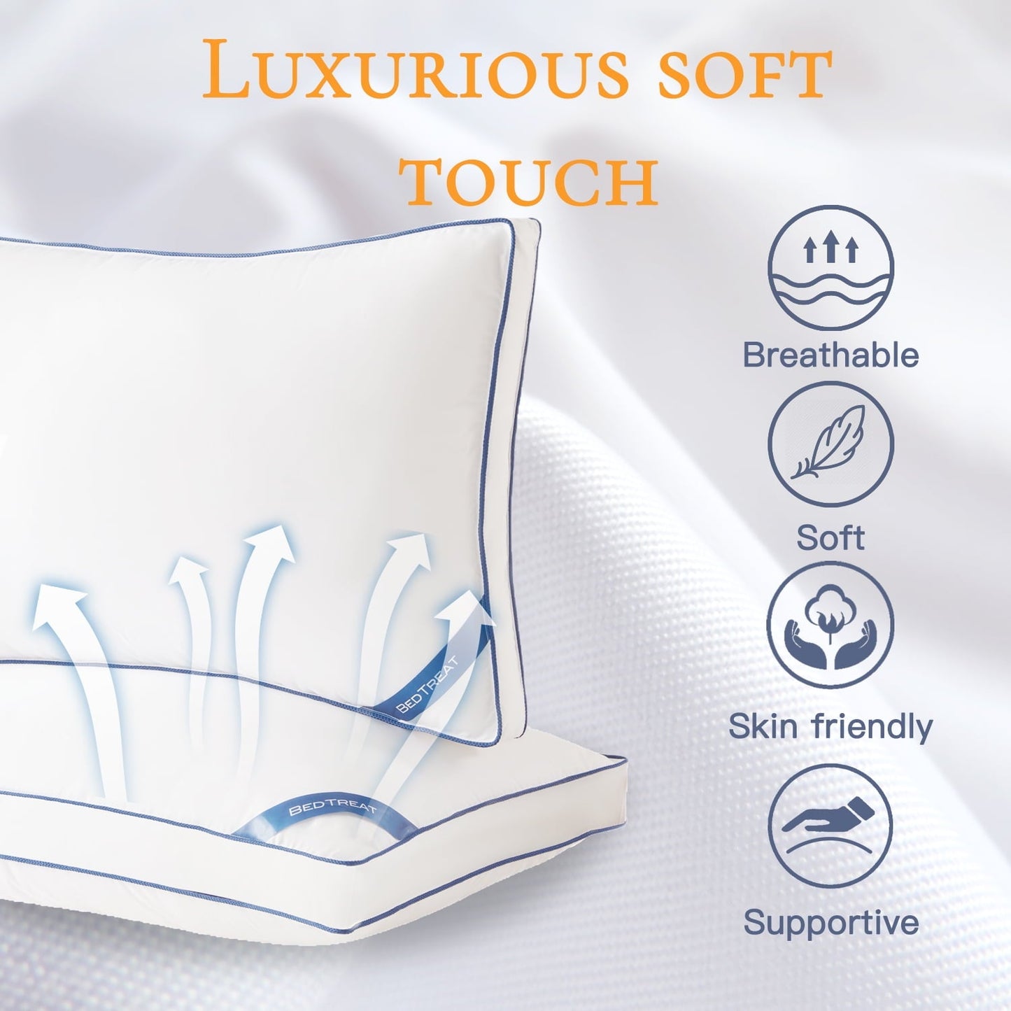 Hotel Collection Goose Down Feather Pillows Queen Size Set of 2, Luxury Soft Hotel Quality pillows for Sleeping, Organic Cotton Cover ... - Hotel Quality Plush Sleeping Pillows Detail