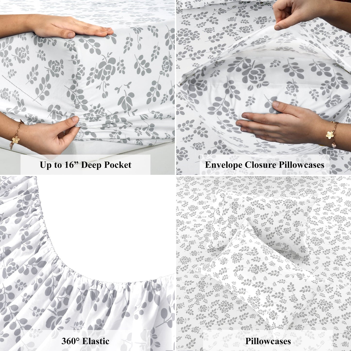 Breathable Luxury Lux Decor Twin Microfiber Bed Sheets - 3 Piece Floral Sheet Set, Soft Breathable Bedding, Wrinlkle Resistant, OEKO-TE... - Luxury Bed Sheet Set with Deep Pockets Detail