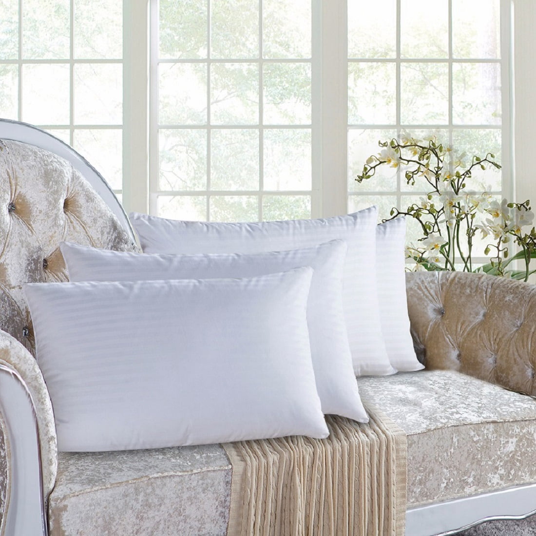 Hotel Collection 2-Pack Hypoallergenic Down-Alternative, Throw Pillow Inserts (20" x 20") - Decorative Throw Pillow Cushion for Sofa & Bed Detail