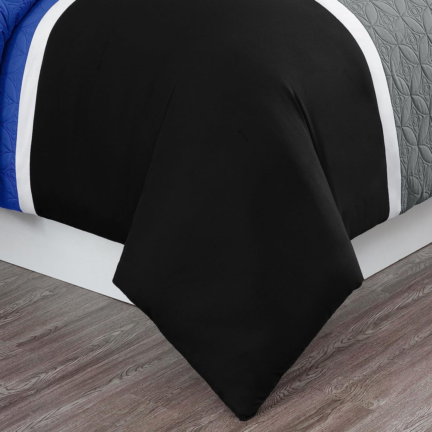 Hypoallergenic Cloud Bernard 7-Piece Full Bed in a Bag Comforter Set with Sheets, Lightweight Comforter Blue Black Gray Patchwork Quilted ... - Luxurious Quilted Duvet Cover Set Detail