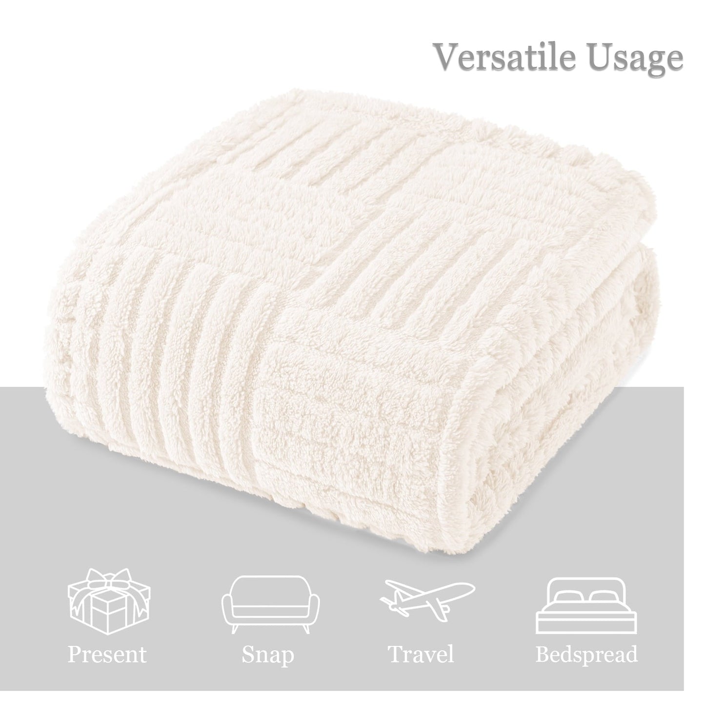 Reversible Sherpa Fluffy Fleece Throw Blanket 50"x60" for Couch, Bed, Sofa, Fuzzy Soft Cozy Throw with Decorative Jacquard Pattern for ... - Luxury Knitted Decorative Throw Blanket with Fringes Detail