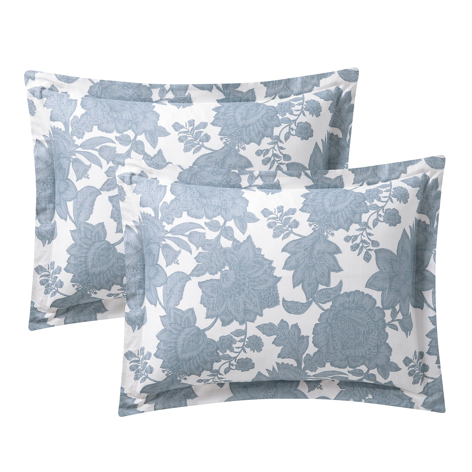 Hypoallergenic Cloud Veronica 3-Piece Blue Floral Cotton Slub Comforter Set, King - All-Season Down Alternative Comforter Insert Detail