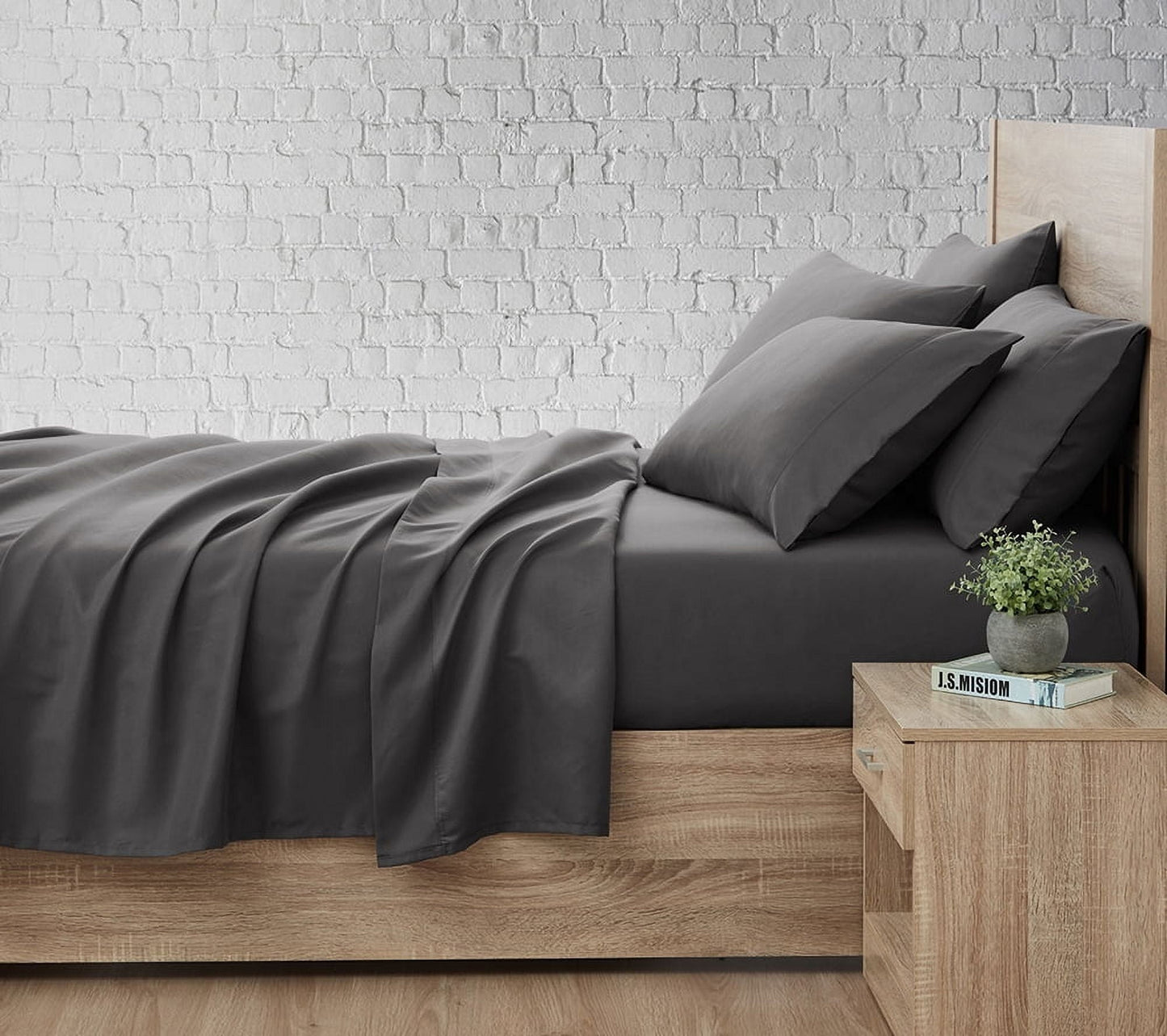 Cooling Sateen So Soft 3-Piece Dark Gray Sheet Set, Twin - Premium Ultra-Soft Pillowcase Pair for Sleeping Detail
