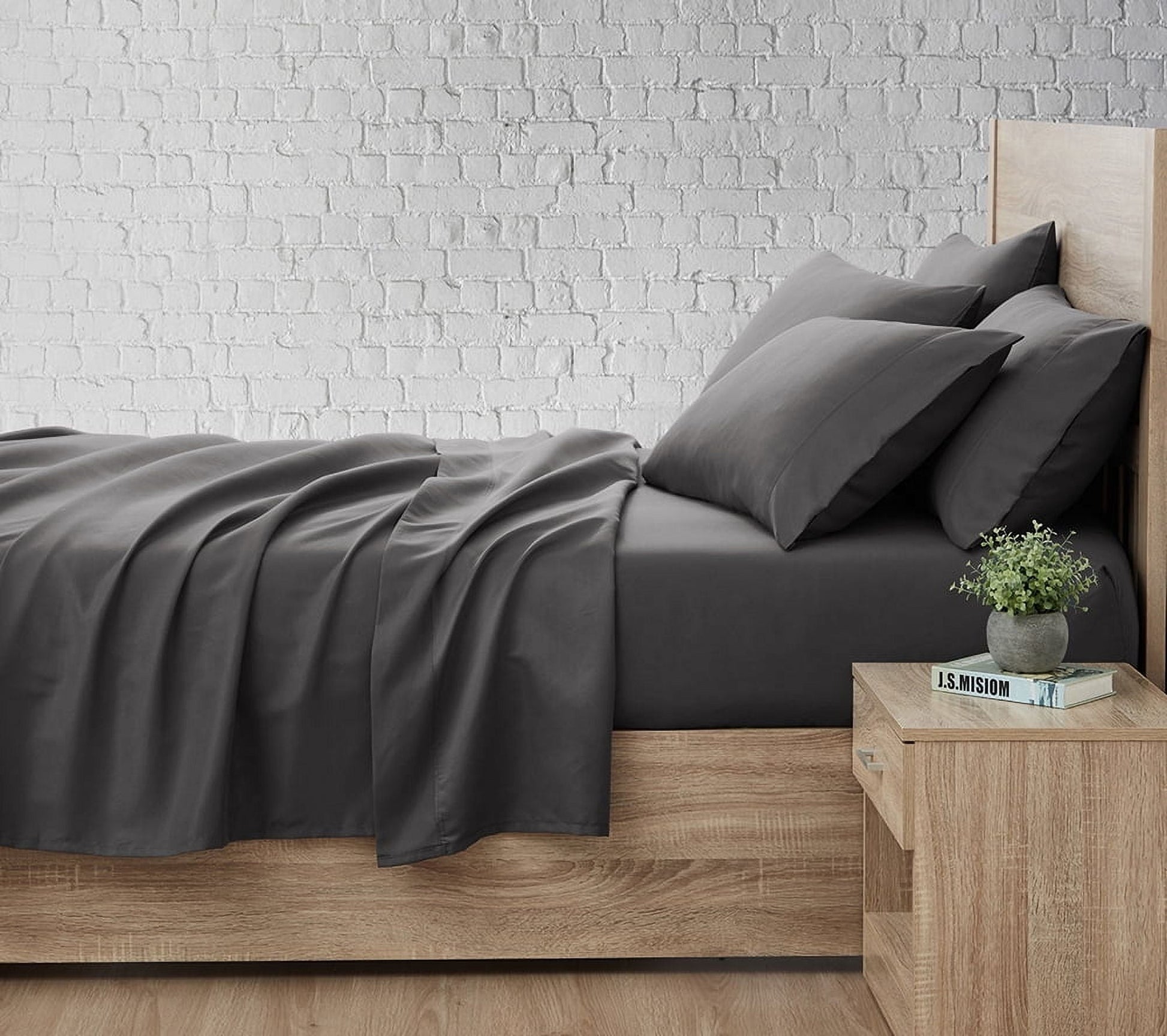 Cooling Sateen So Soft 3-Piece Dark Gray Sheet Set, Twin - Premium Ultra-Soft Pillowcase Pair for Sleeping Detail