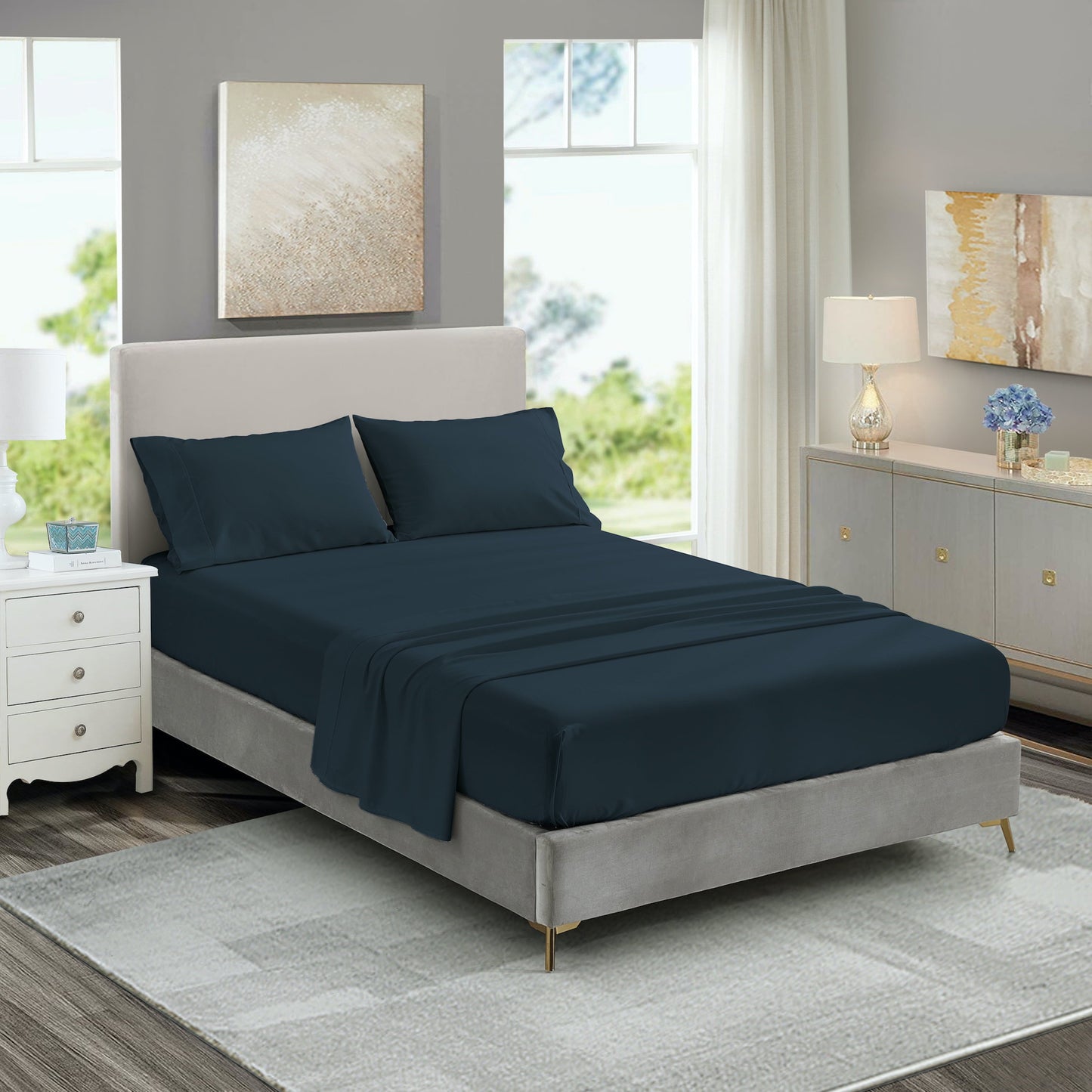 Wrinkle-Resistant 3-Piece Twin Sheet Set, Ultra-Soft 800 Thread Count Microfiber, Deep Pocket, Twin, Blue Indigo - Premium Ultra-Soft Pillowcase Pair for Sleeping Detail