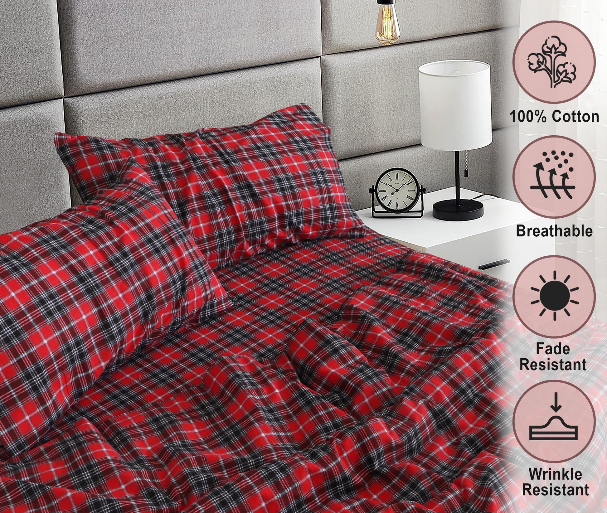 Ultra-Soft Flannel Sheets Queen Size - 100% Cotton Double Brushed Bed Sheets, Deep Pockets 16 Inches Queen Sheet Set, All Season... - Premium Ultra-Soft Pillowcase Pair for Sleeping Detail