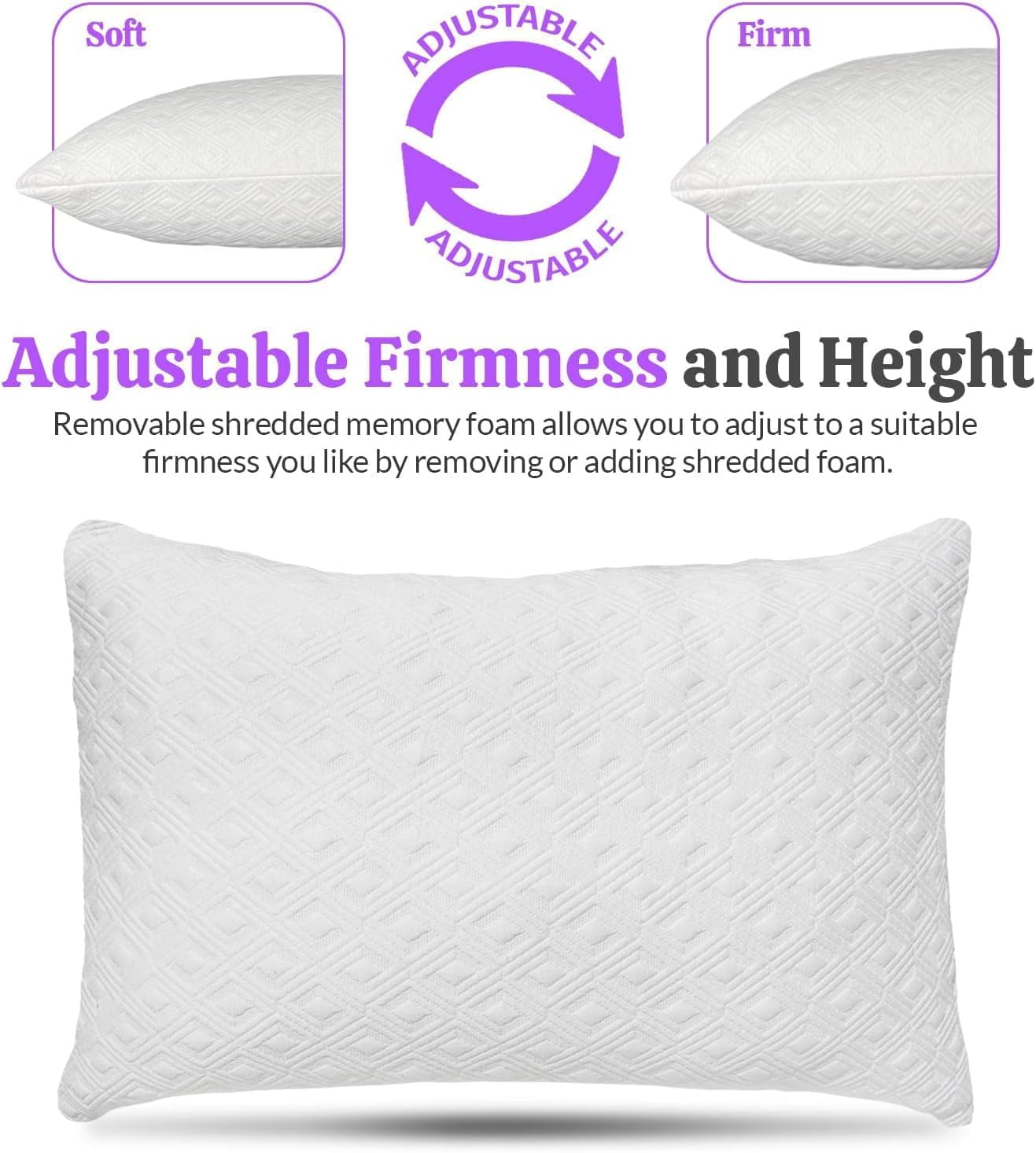 Orthopedic Support King Size Bamboo Pillow, Memory Foam Bed Pillows with Washable Pillowcases, King - Hotel Quality Plush Sleeping Pillows Detail