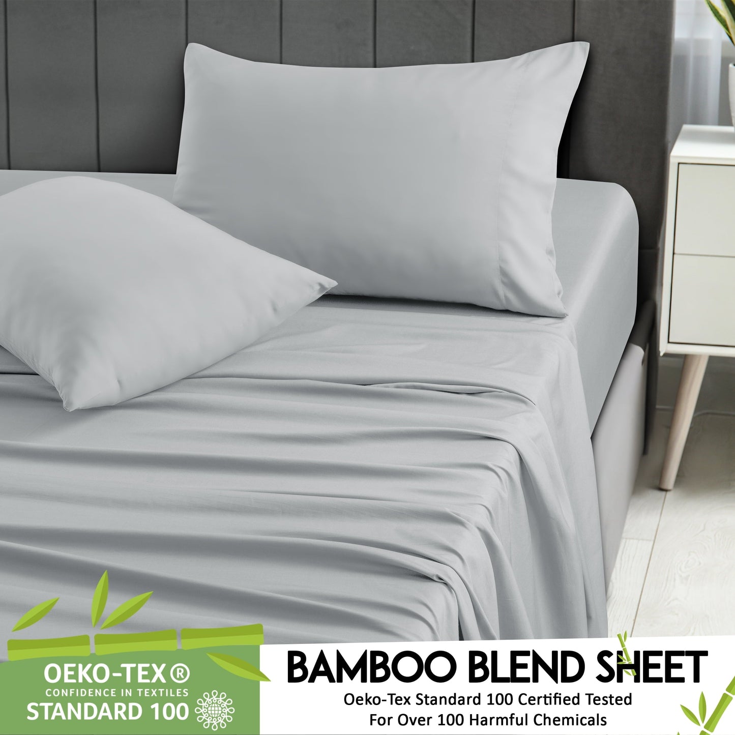 Breathable Luxury Rayon - 4 Piece Cooling Bed Sheets Set, Gray - Luxury Bed Sheet Set with Deep Pockets Detail