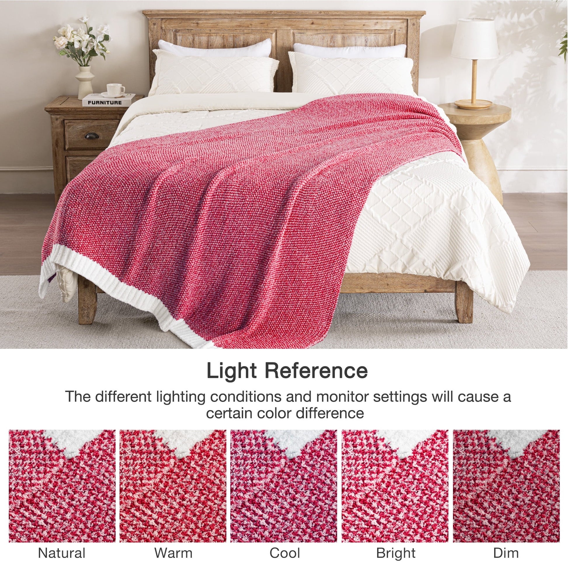 Super Soft Flannel Knit Throw Blanket, Ultra Soft Cozy Fluffy Blankets, Lightweight Fuzzy Plush Throw for Couch and Bed, Mixed Red, 50"x60" - Cozy Fleece Throw Blanket for Couch & Bed Detail
