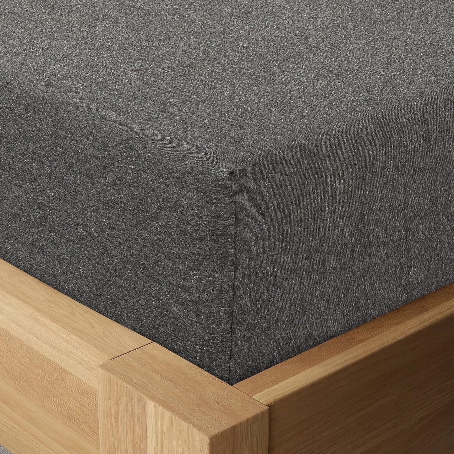 Premium Egyptian Cotton Jersey Sheet Set - 4 Pieces Queen Cotton Sheets Set - Stretchable Ultrasoft Luxury Knit Bed Linen (Dark Gray, Queen) - Breathable Egyptian Cotton Flat & Fitted Sheets Detail