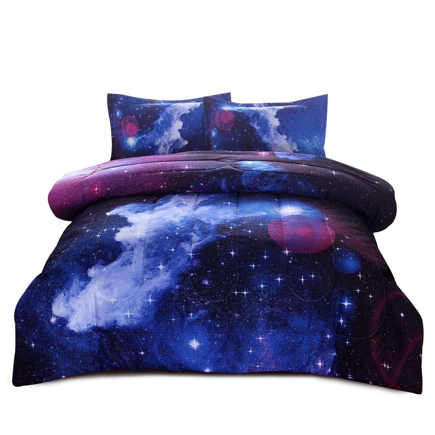 All-Season Galaxy Bedding Sets Outer Space Comforter 3D Printed Space Quilt Set Full Size for Kids Blue - Cloud-Like Soft Lightweight Bed Comforter Detail