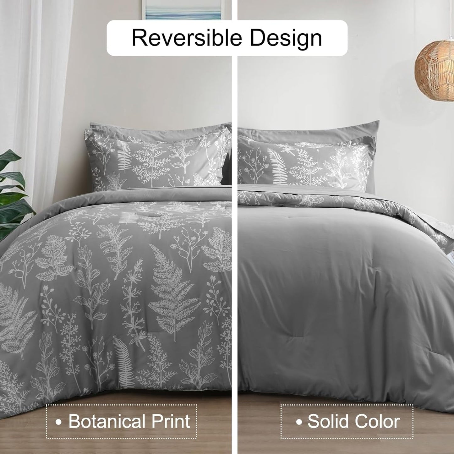 Heavyweight Warmth 7 Pieces Printed King Comforter Set, Lightweight Reversible Botanical Bedding Set Include Comforter, Pillow Shams, Fl... - All-Season Down Alternative Comforter Insert Detail