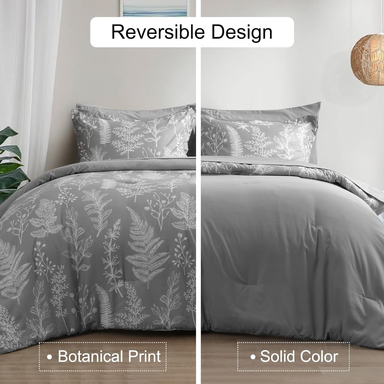 Heavyweight Warmth 7 Pieces Printed King Comforter Set, Lightweight Reversible Botanical Bedding Set Include Comforter, Pillow Shams, Fl... - All-Season Down Alternative Comforter Insert Detail